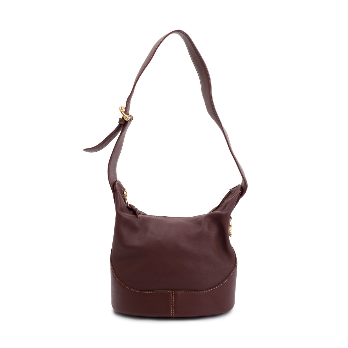 Loewe Vintage Burgundy Calfskin Leather Logo Bucket Bag W Pouch OLIVER S