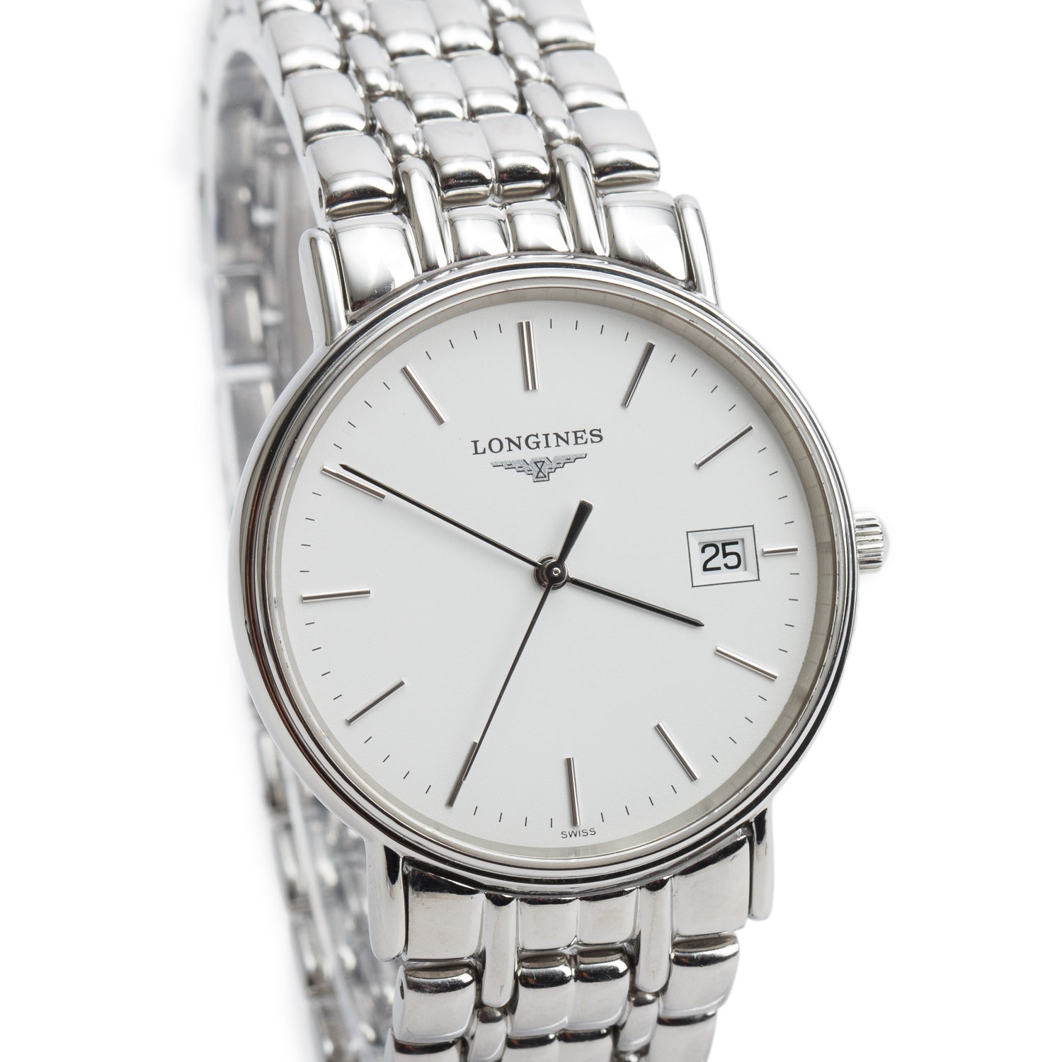 Longines Stainless Steel Presence grand Classic 33 MM Quartz Watch White Dial
