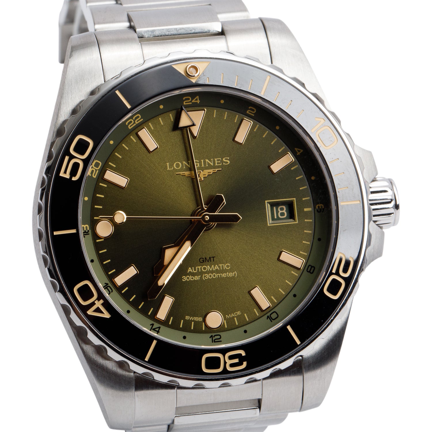 Longines 2024 Stainless Steel HydroConquest 43 MM GMT Automatic Watch Sunray Green Dial w/ Box & Papers