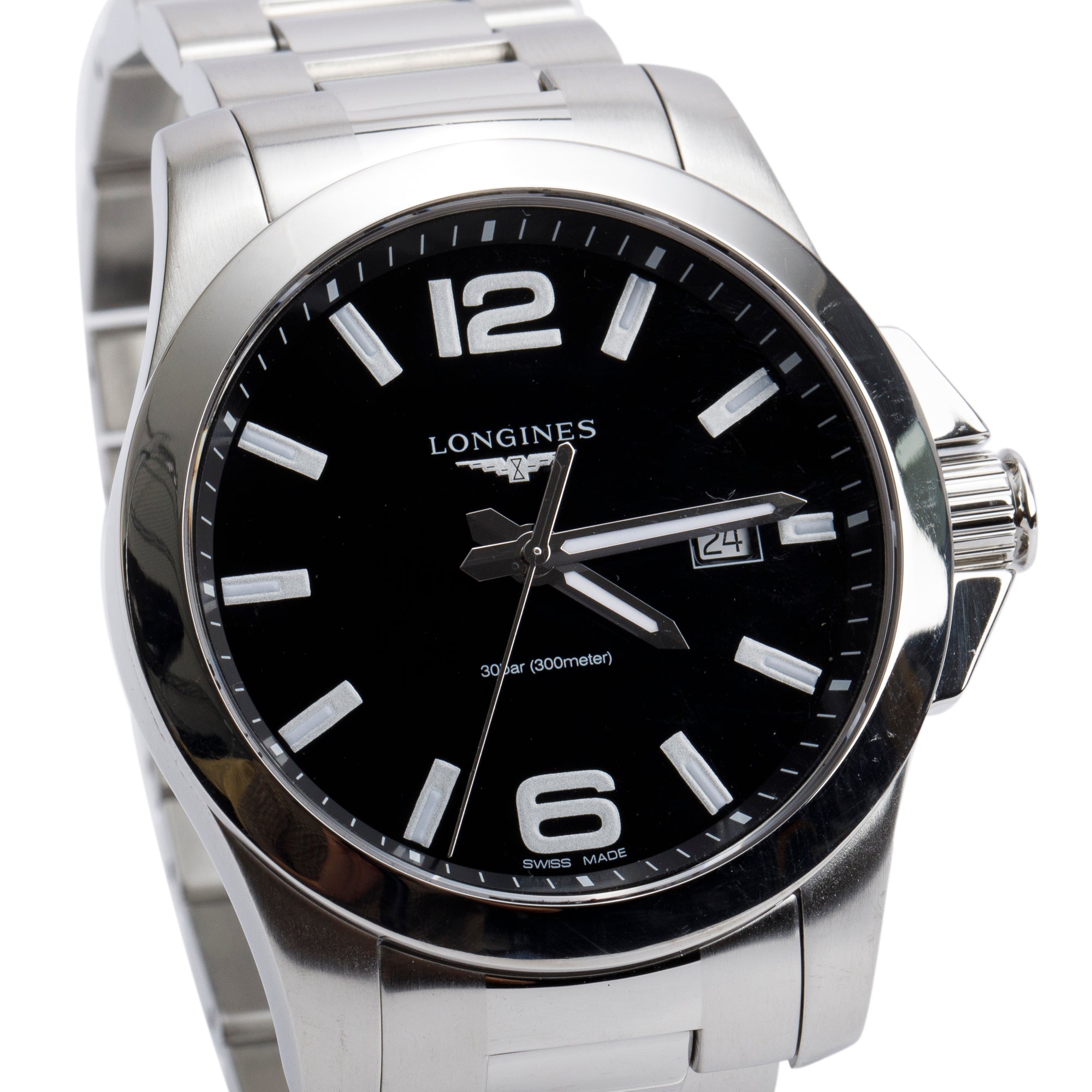 Longines Stainless Steel Conquest 43 MM Quartz Watch w/ Box & Papers