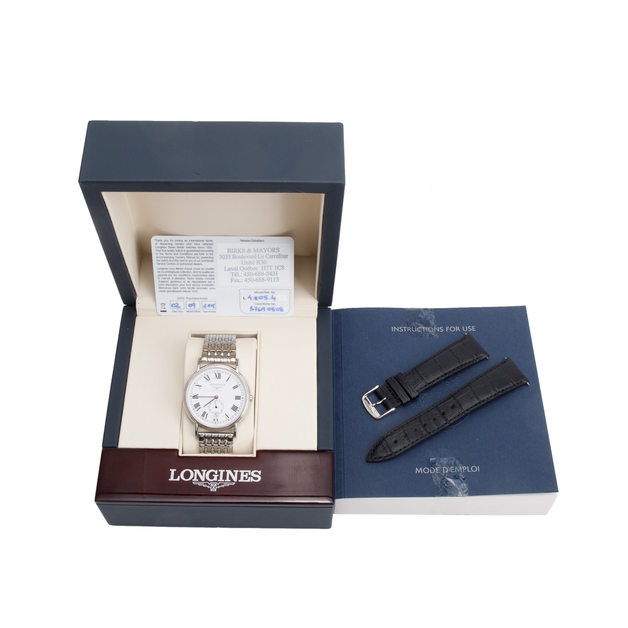 Longines Stainless Steel Presence 38.5 MM Automatic Watch w/ Box & Papers & Extra Strap