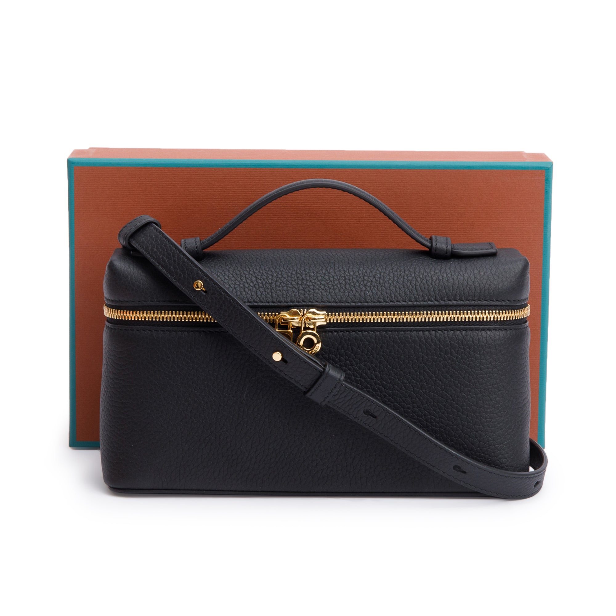 Loro Piana 2025 Black Grained Calfskin Leather Extra Pocket L19 Pouch w/ Strap, Box & Receipt