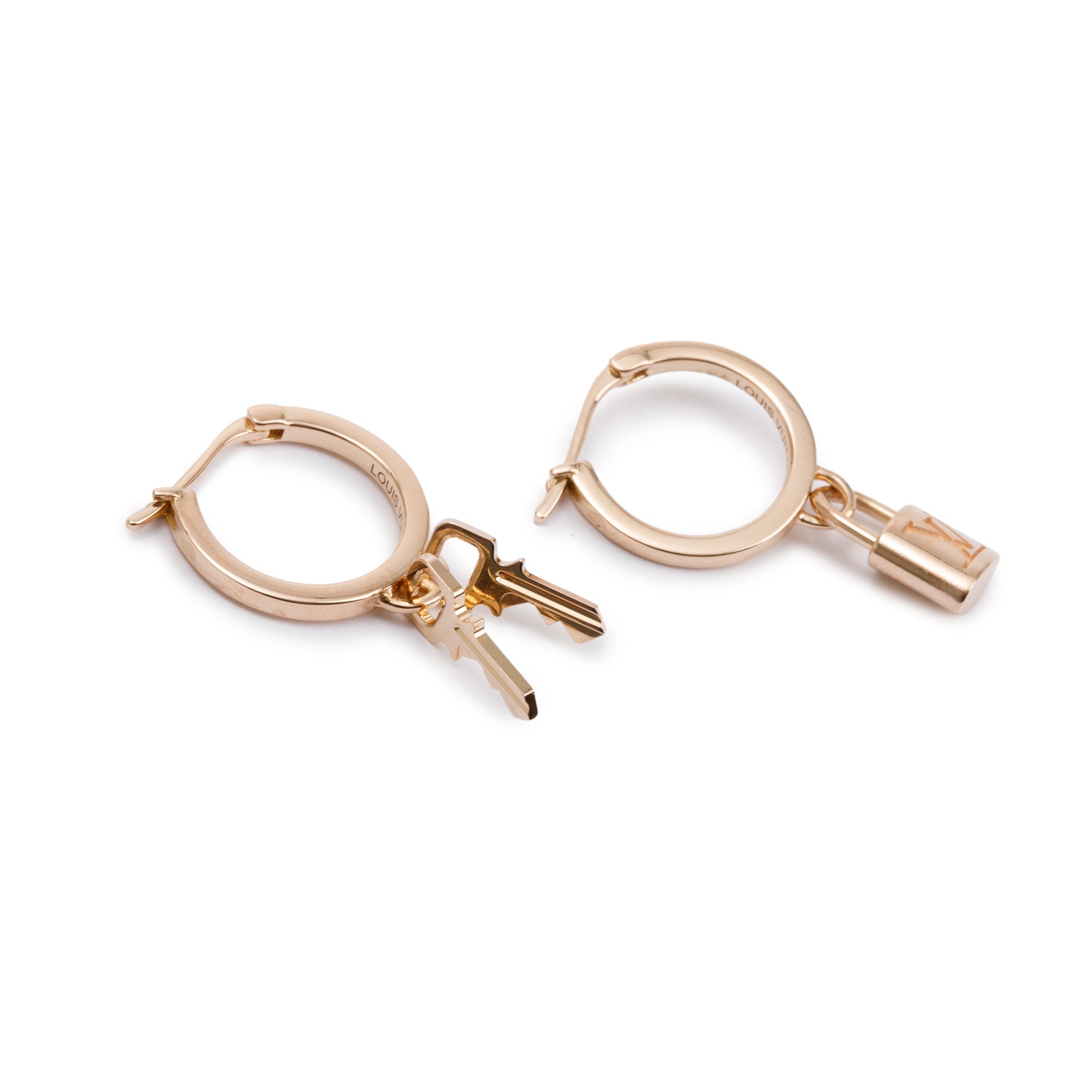 Louis Vuitton 18k Rose Gold Keyhole Lock It Earrings