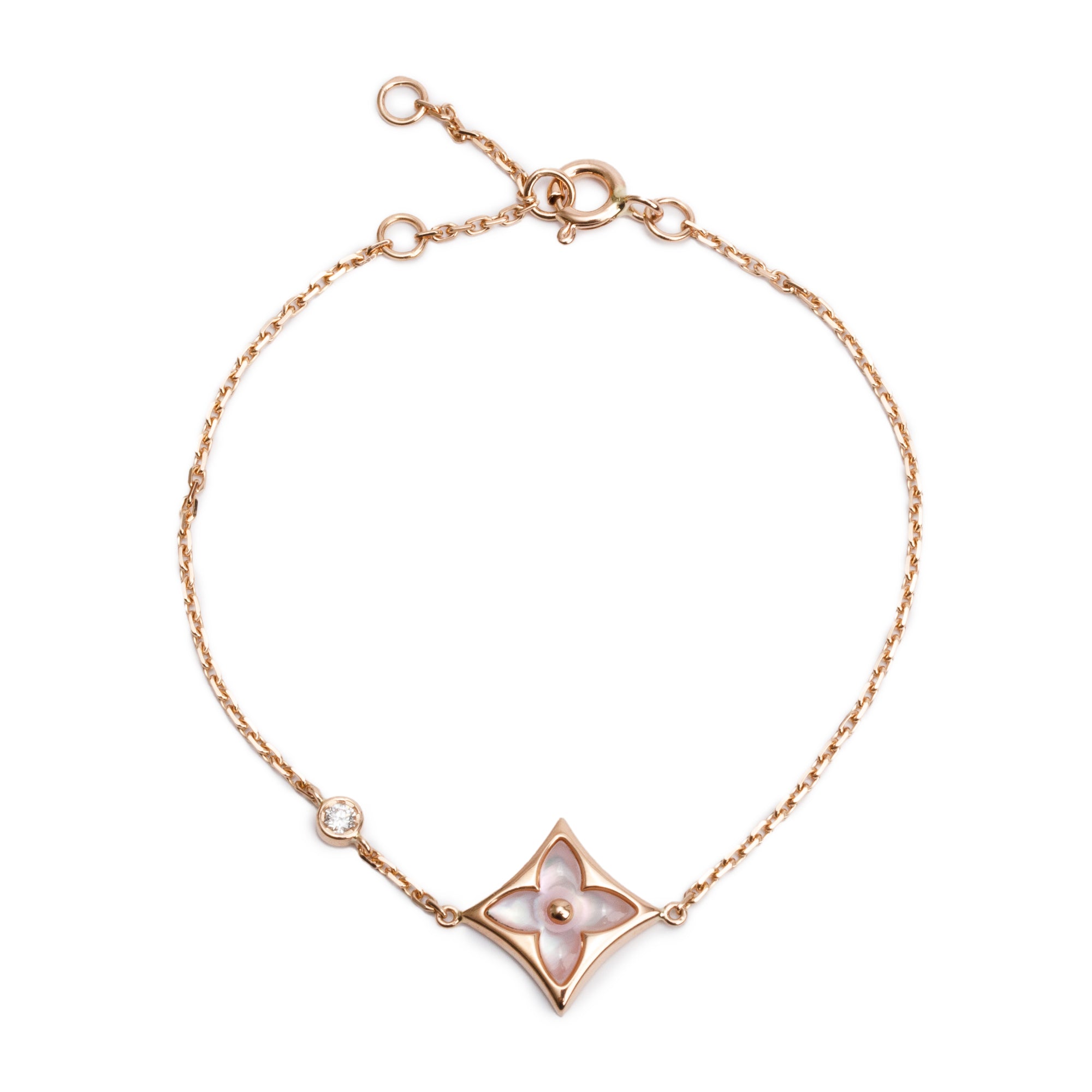 Louis Vuitton 18k Rose Gold Pink Mother of Pearl & Diamond Color Blossom BB Star Bracelet w/ Box