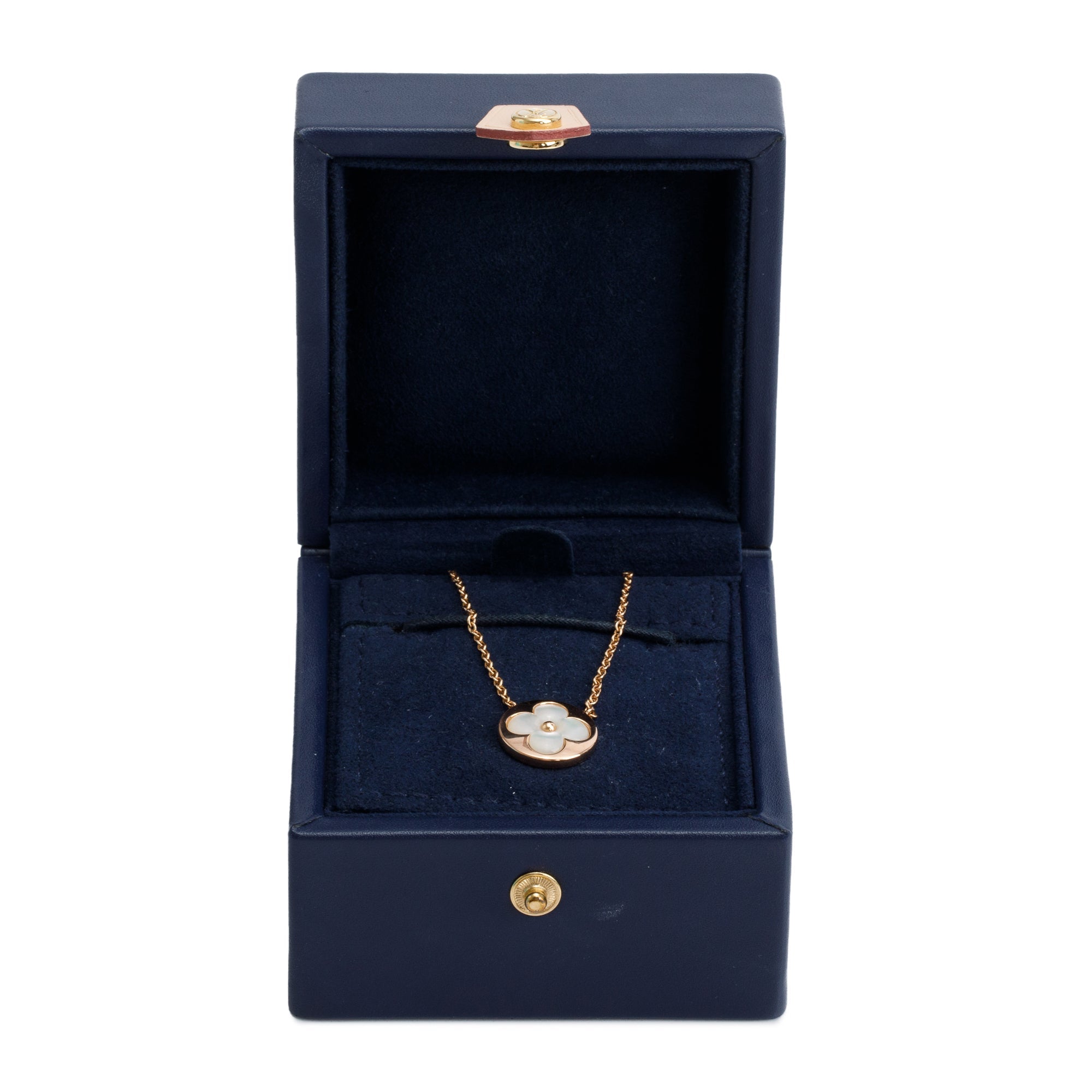 Louis Vuitton 18k Rose Gold & White Mother of Pearl Color Blossom Sun Pendant Necklace w/ Box