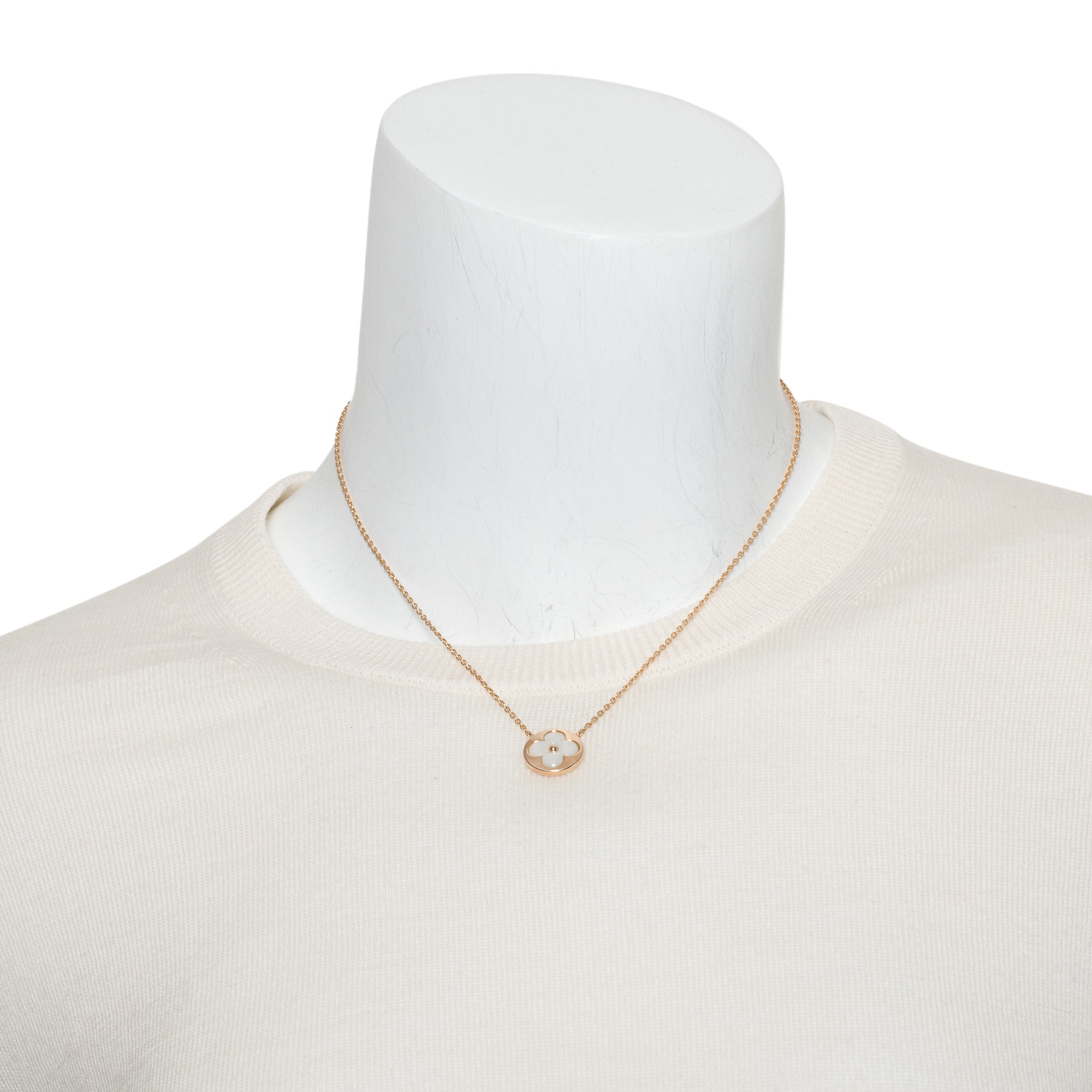 Louis Vuitton 18k Rose Gold & White Mother of Pearl Color Blossom Sun Pendant Necklace w/ Box