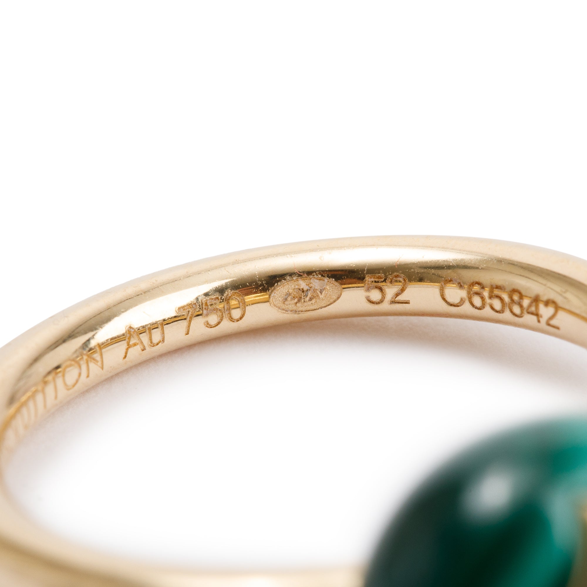 Louis Vuitton 18k Yellow Gold Malachite & Diamond Color Blossom Ring, Size 52 6