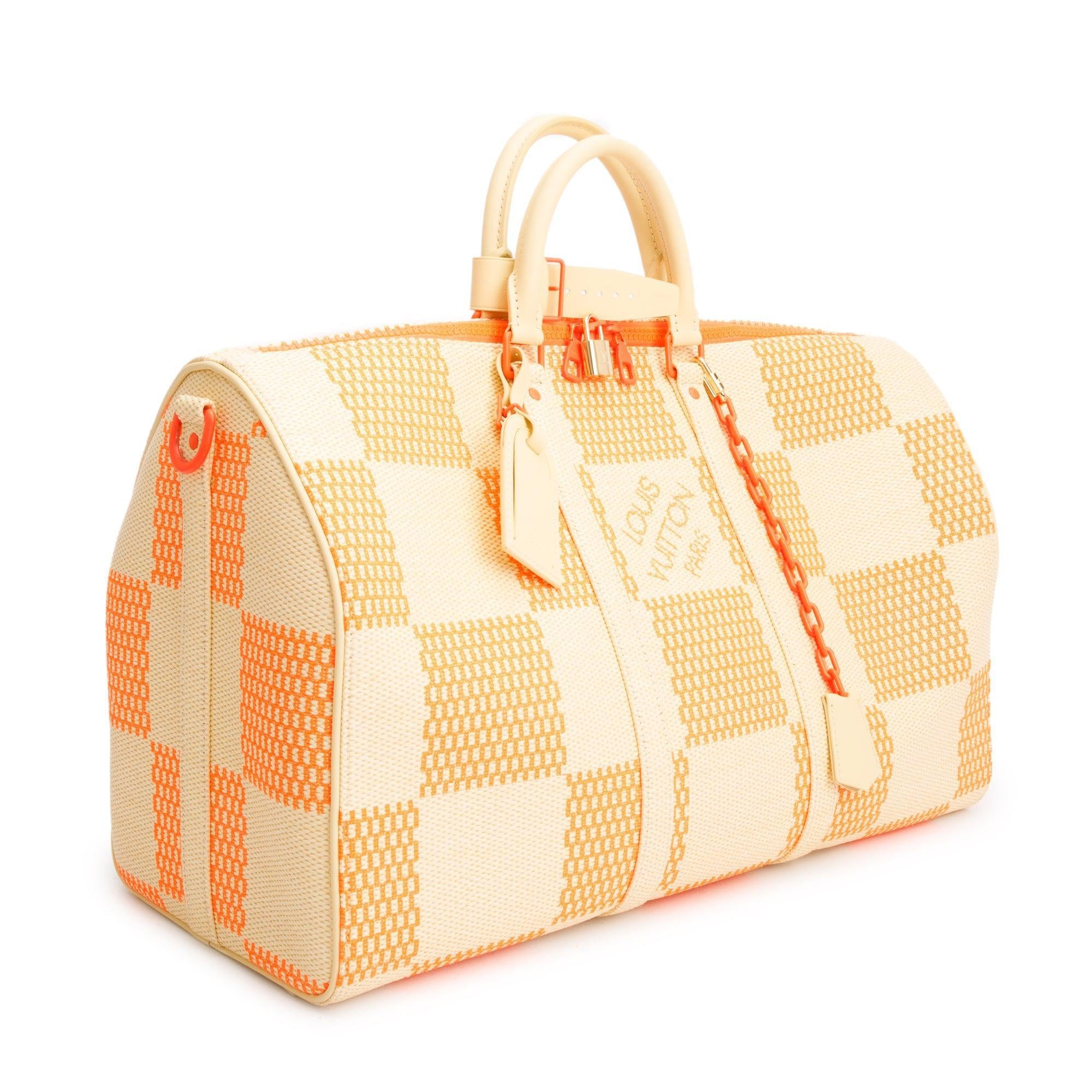Louis Vuitton 2020 Beige/ Orange Damier Giant Raffia Keepall Bandouliere 50