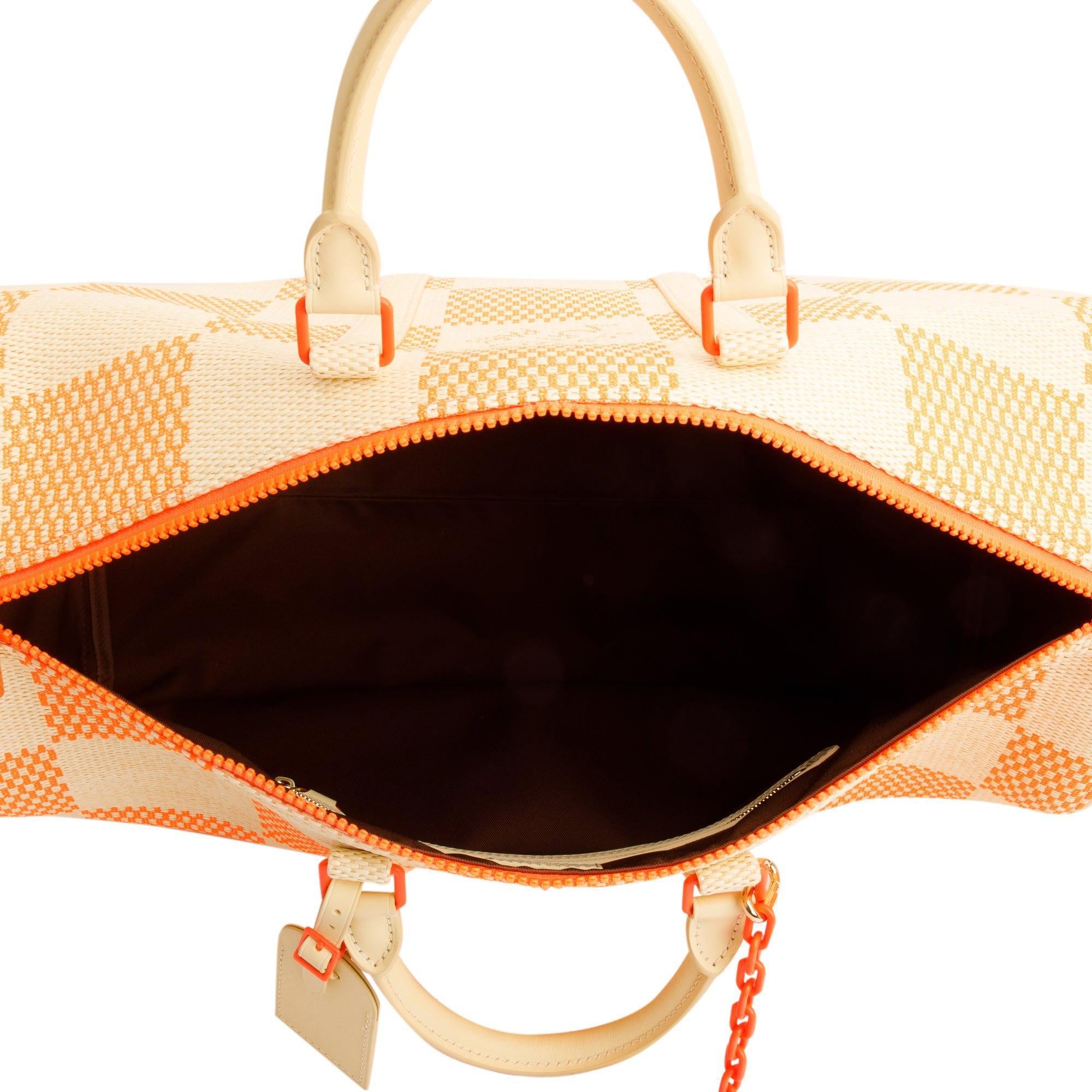Louis Vuitton 2020 Beige/ Orange Damier Giant Raffia Keepall Bandouliere 50