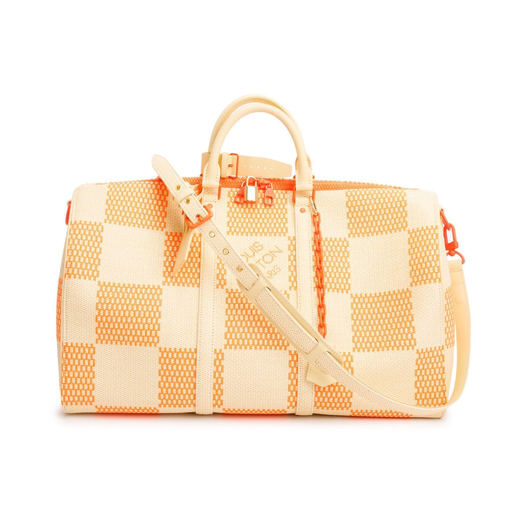 Louis Vuitton 2020 Beige/ Orange Damier Giant Raffia Keepall Bandouliere 50