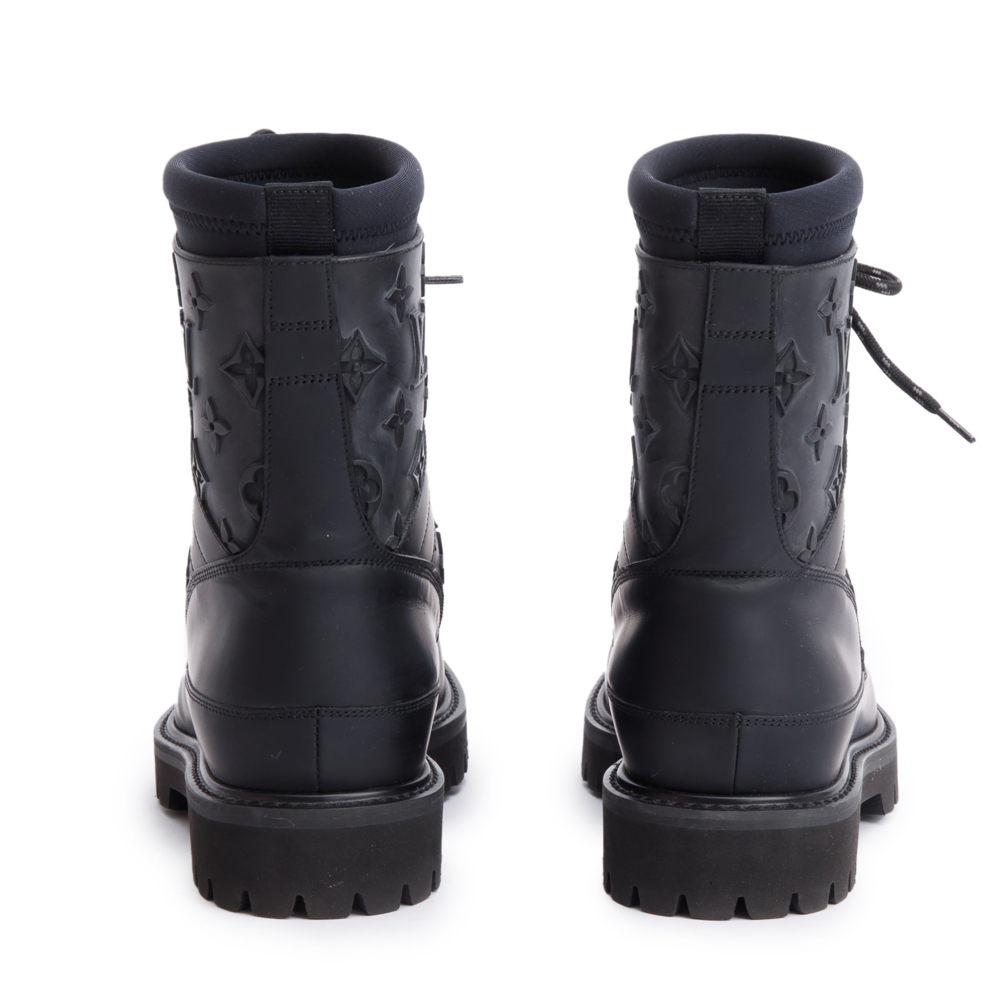 Louis Vuitton 2020 Black Monogram Embossed Rubber Landscape Ankle Boots, Size 6 w/ Box