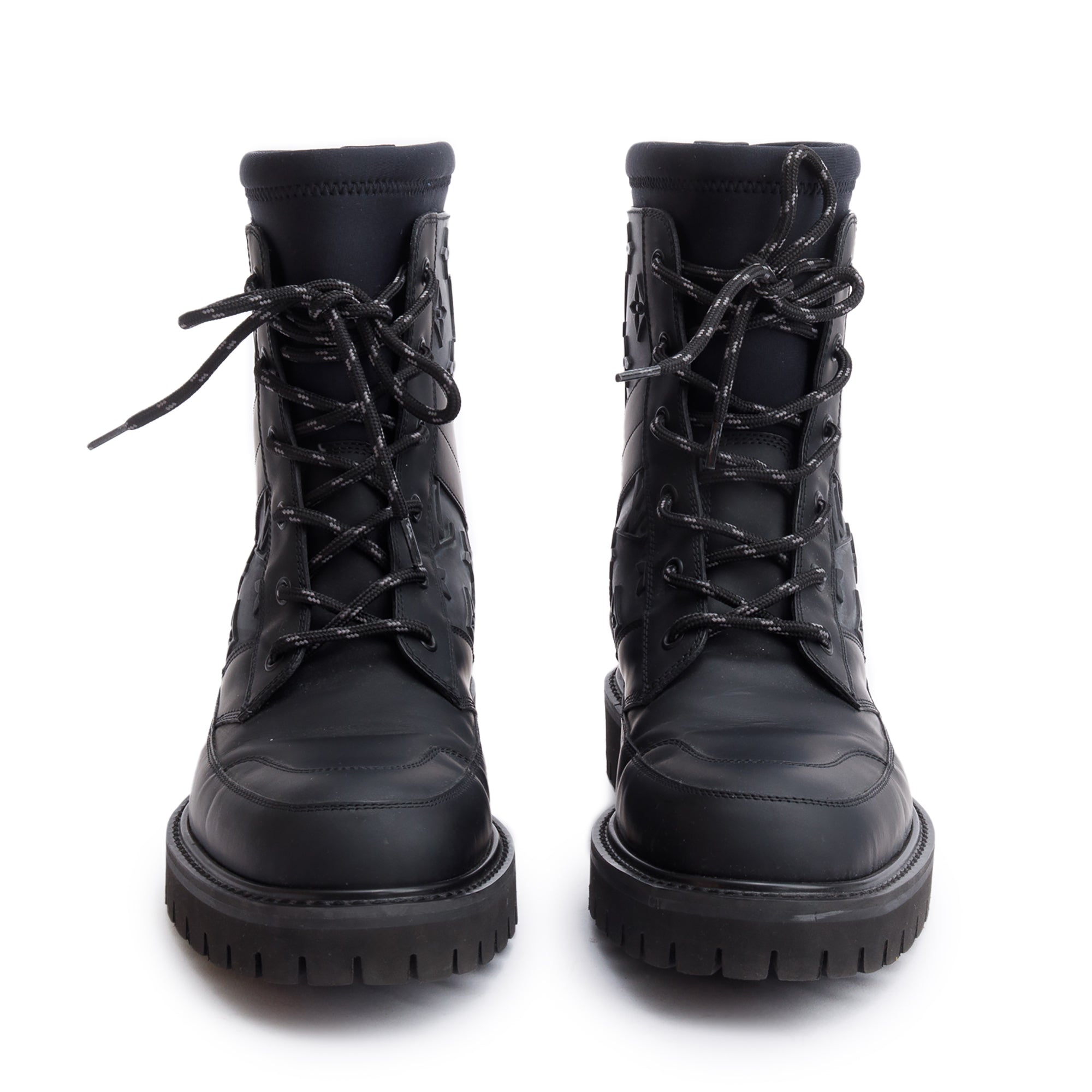 Louis Vuitton 2020 Black Monogram Embossed Rubber Landscape Ankle Boots, Size 6 w/ Box
