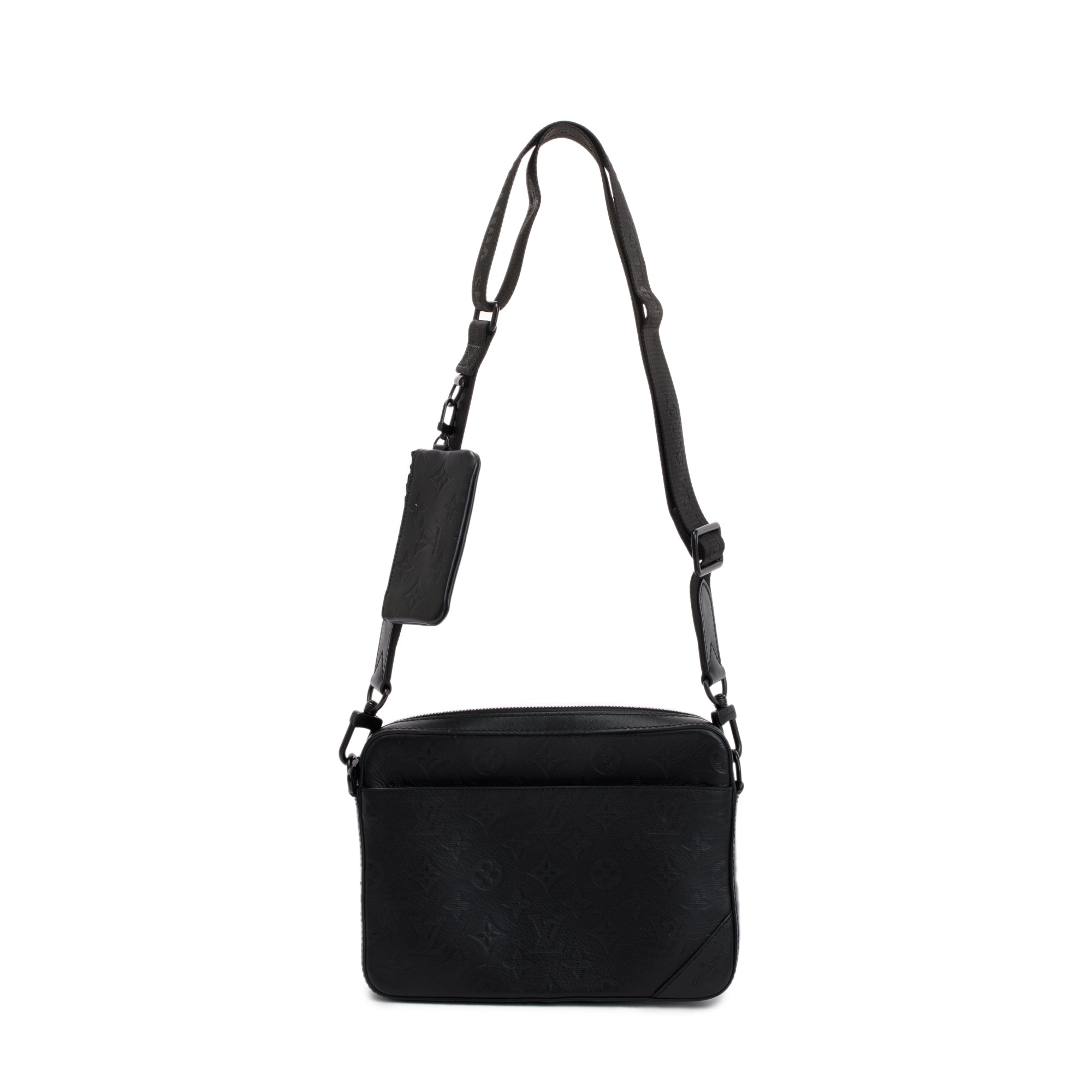 Louis Vuitton 2020 Black Monogram Shadow Embossed Calfskin Leather Duo Messenger Bag
