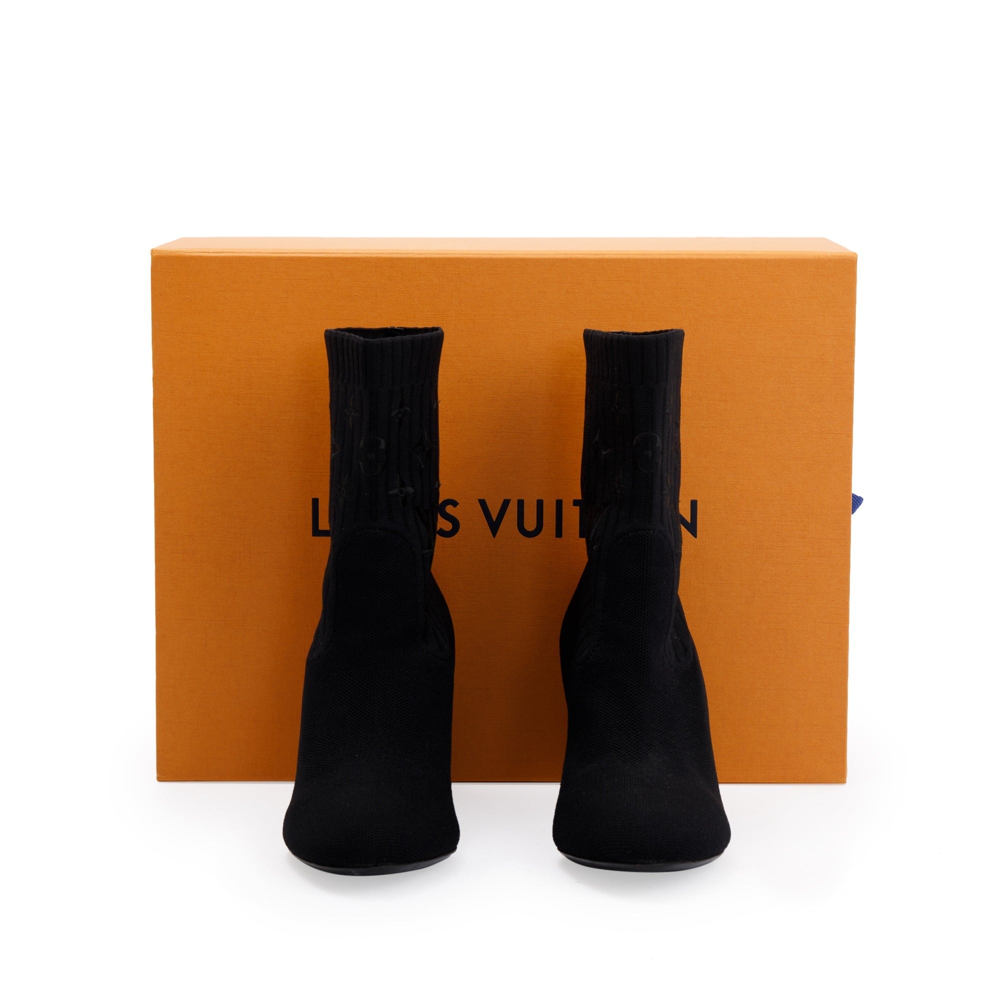 Louis Vuitton 2020 Black Stretch Textile and Monogram Silhouette Ankle Boots, Size 37 w/ Box & Receipt