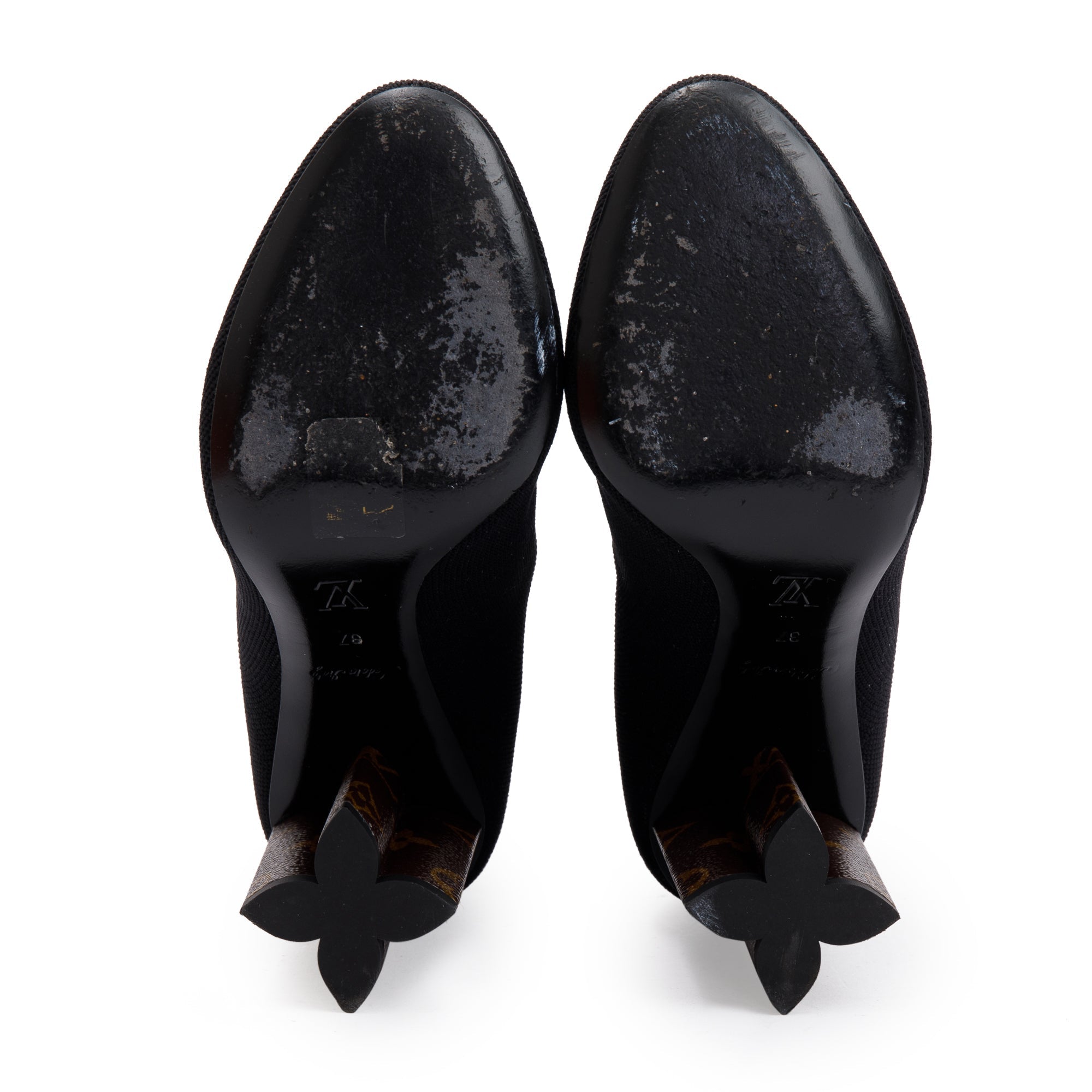 Louis Vuitton 2020 Black Stretch Textile and Monogram Silhouette Ankle Boots, Size 37 w/ Box & Receipt