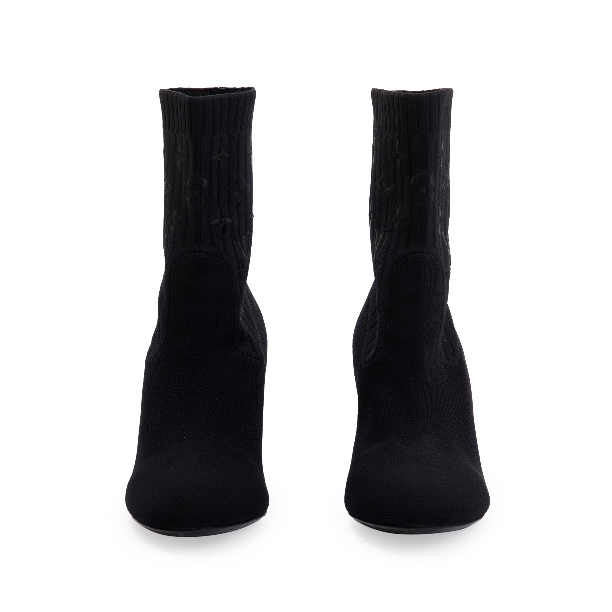 Louis Vuitton 2020 Black Stretch Textile and Monogram Silhouette Ankle Boots, Size 37 w/ Box & Receipt
