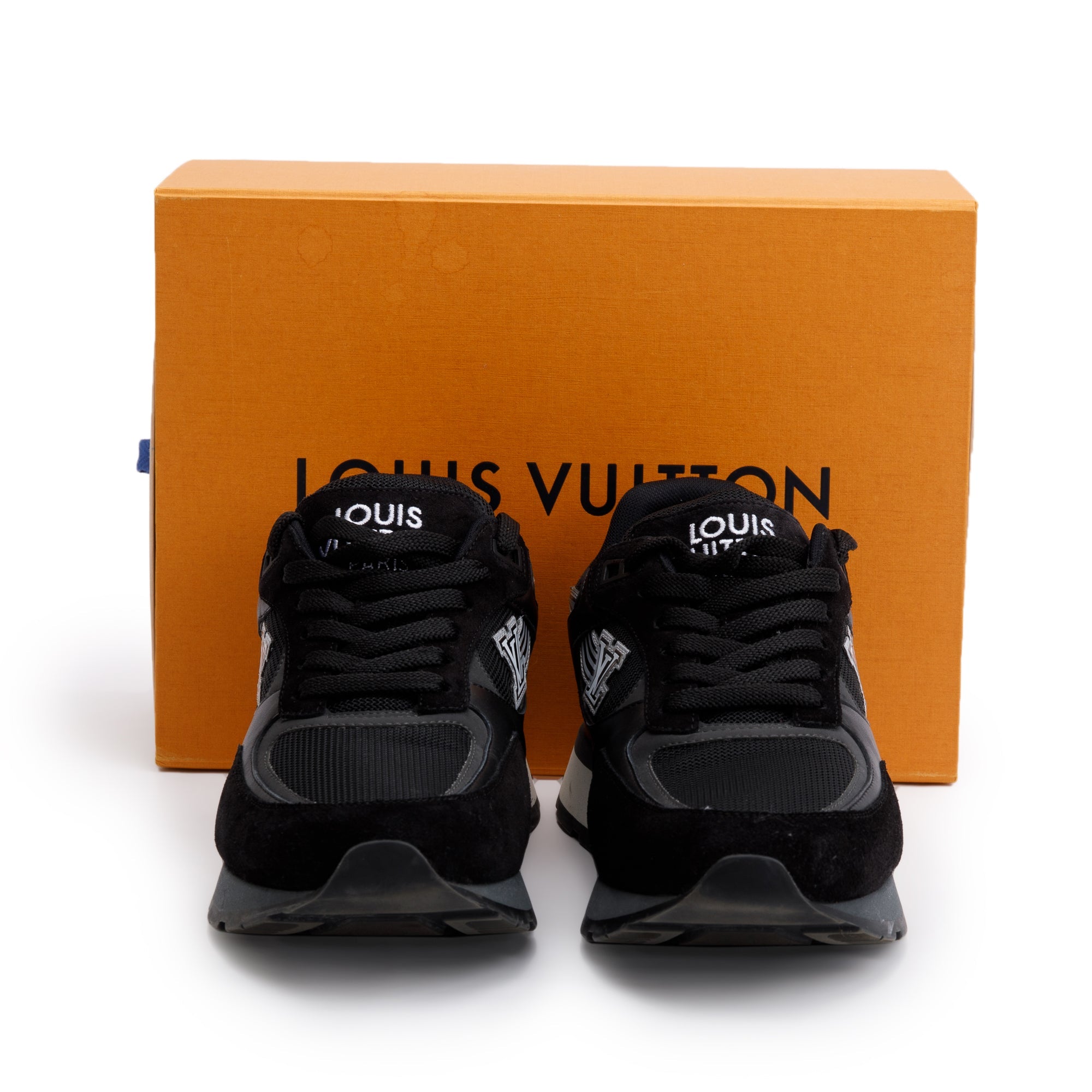 Louis Vuitton 2020 Black Suede Mesh Calfskin Run Away Sneakers, Size 7 w/ Box