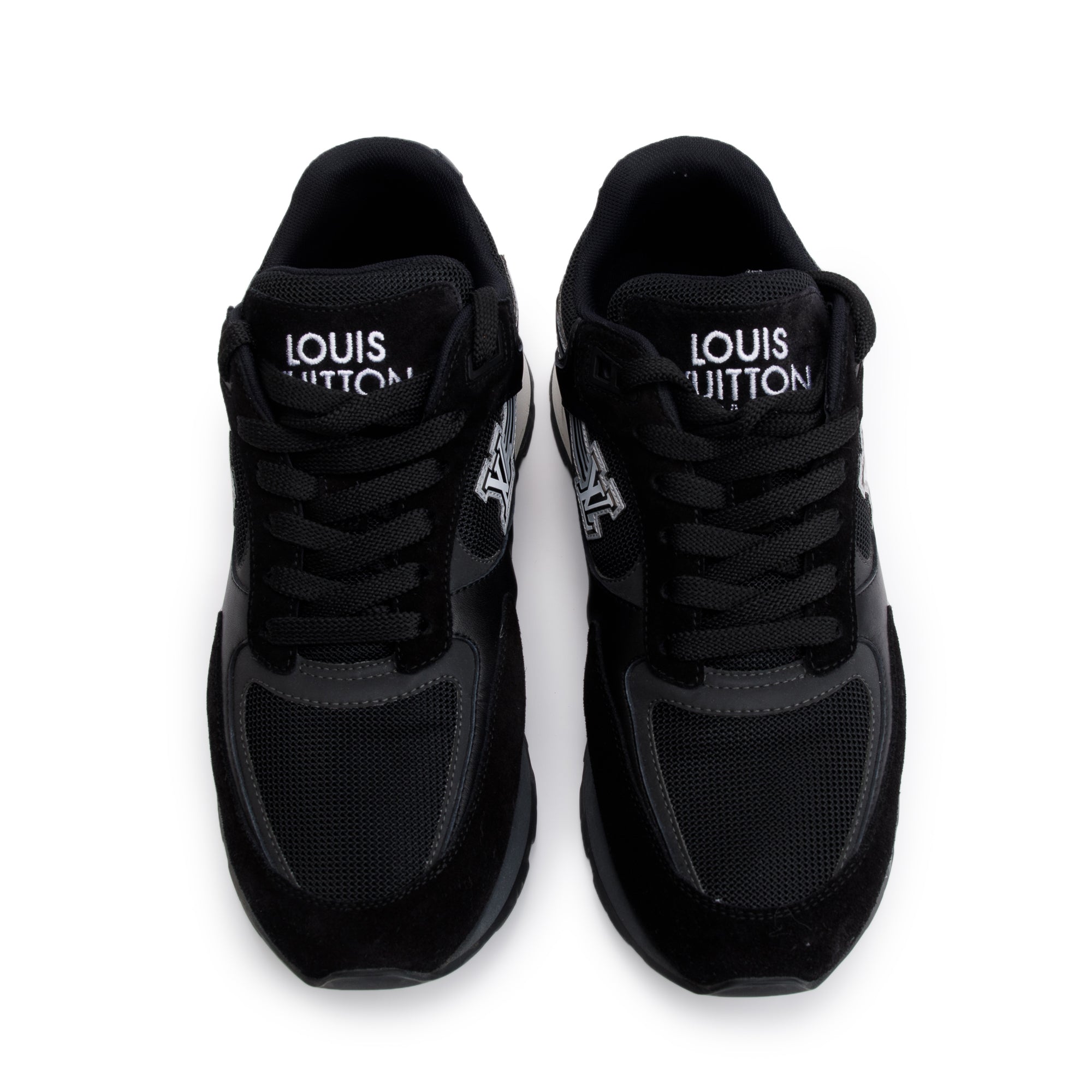 Louis Vuitton 2020 Black Suede Mesh Calfskin Run Away Sneakers, Size 7 w/ Box