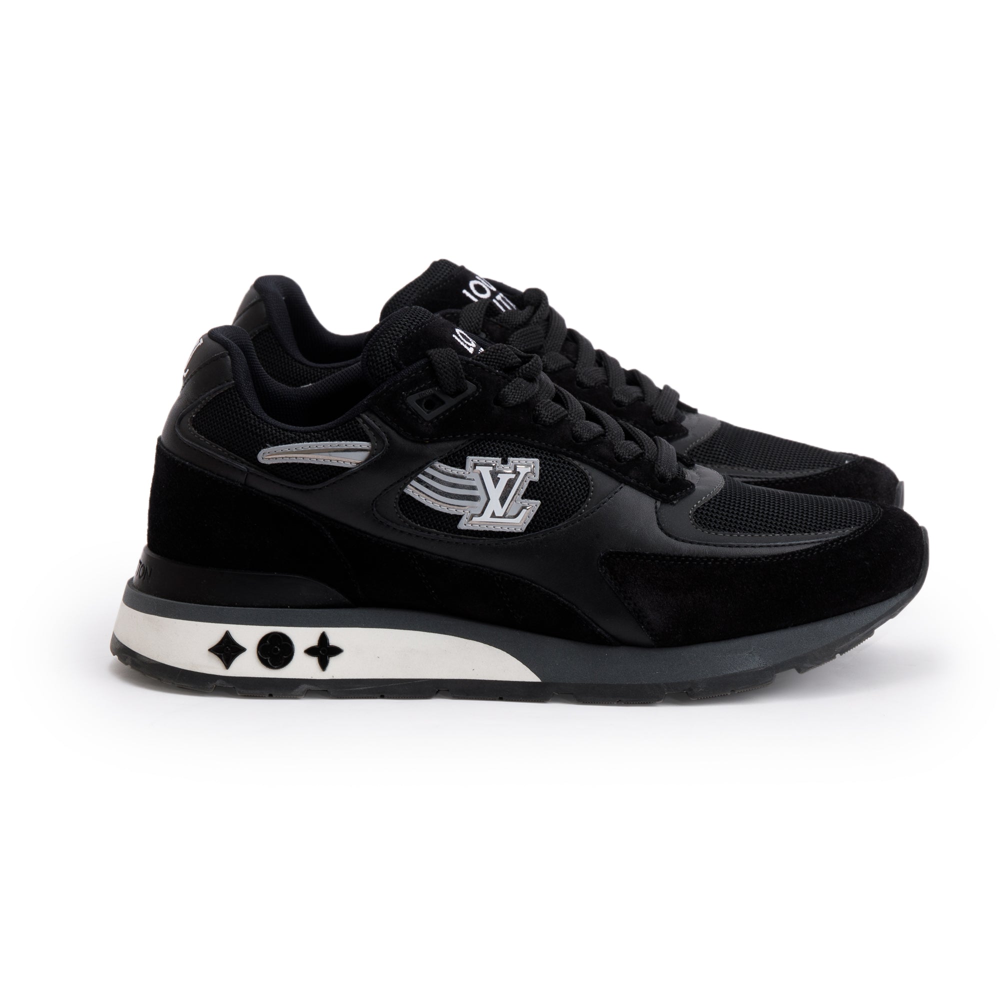 Louis Vuitton 2020 Black Suede Mesh Calfskin Run Away Sneakers, Size 7 w/ Box