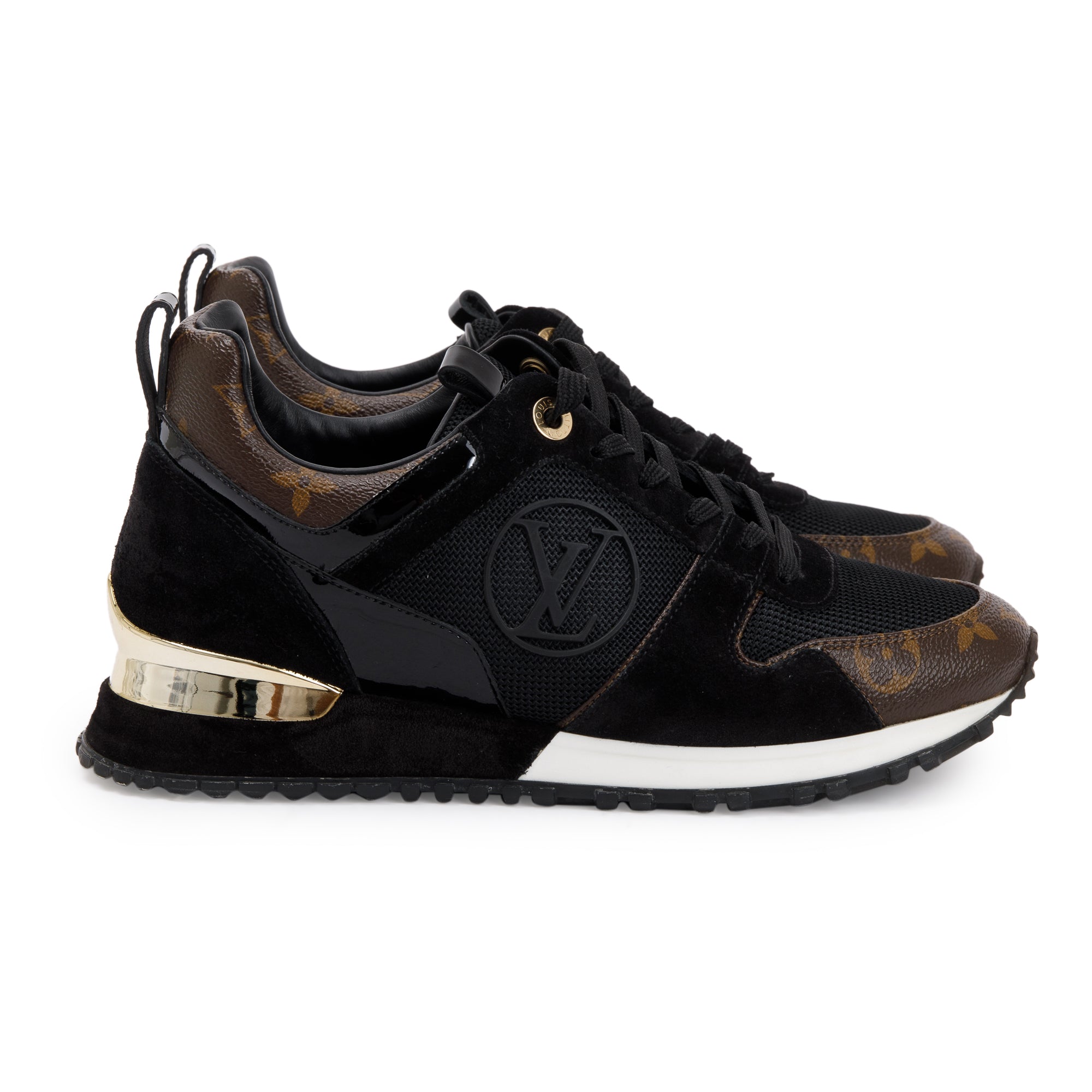 Louis Vuitton 2020 Black Suede Monogram Run Away Sneakers, Size 37