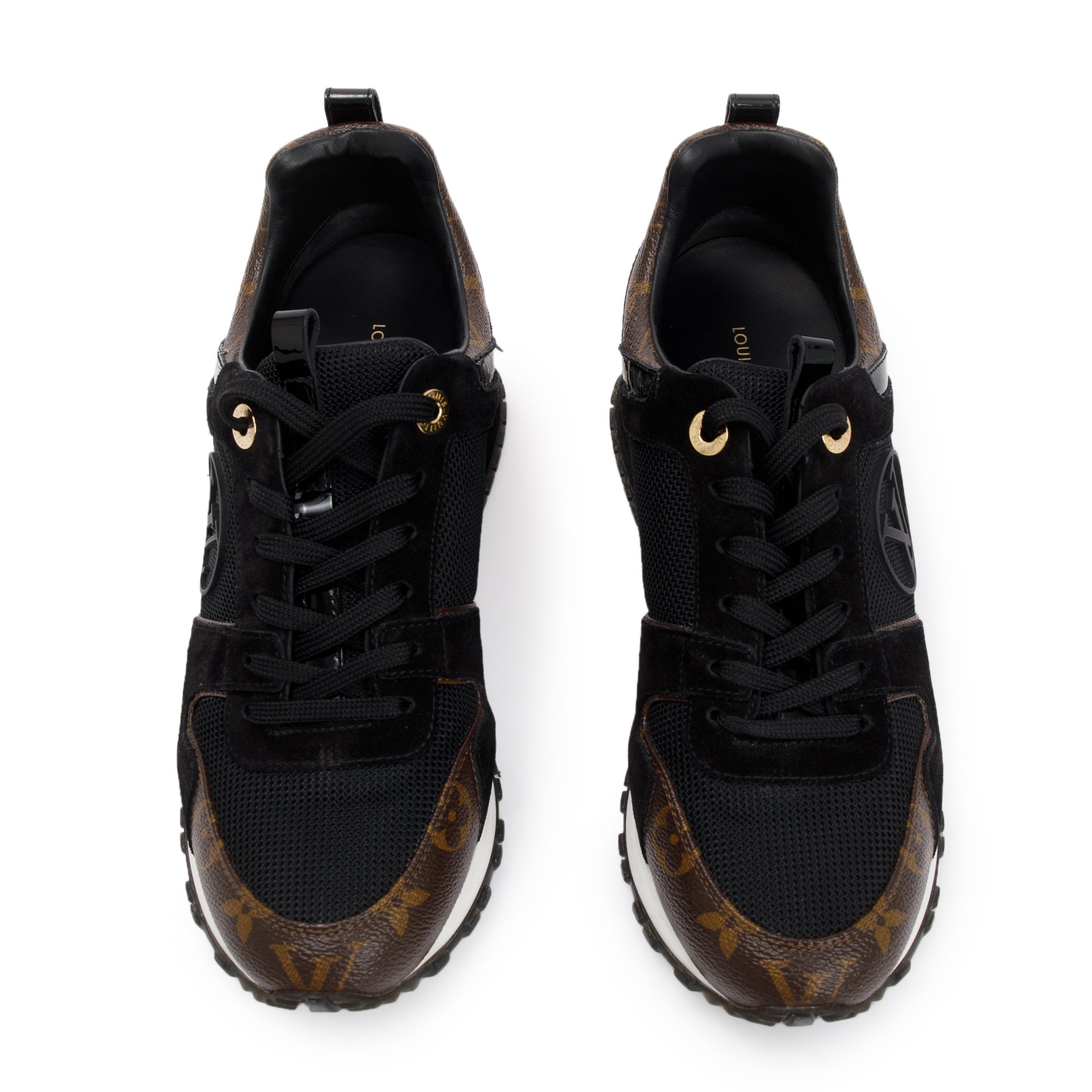 Louis Vuitton 2020 Black Suede Monogram Run Away Sneakers, Size 37