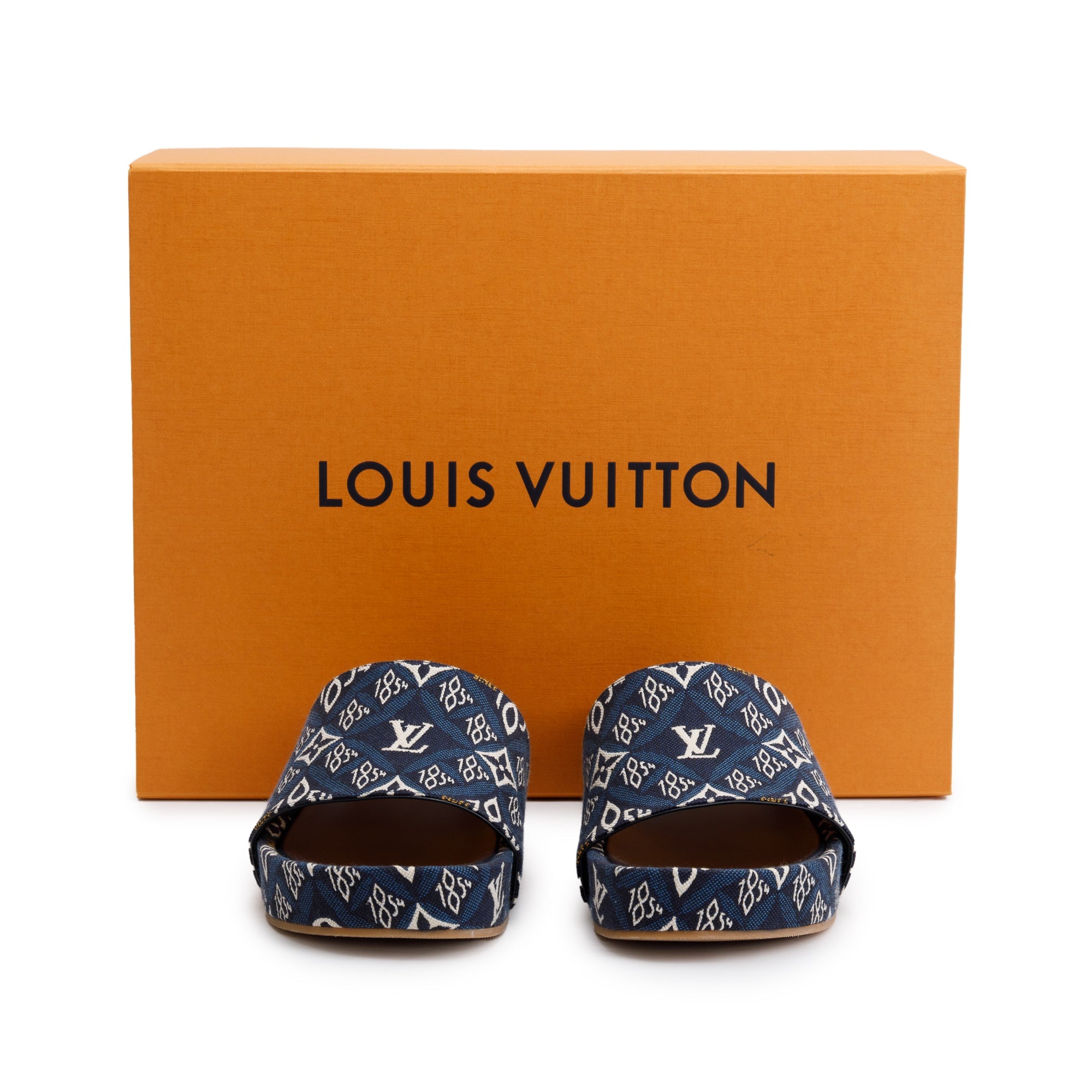 Louis Vuitton 2020 Blue Jacquard Canvas Since 1854 Jumbo Flatform Mule, Size 39 w/ Box