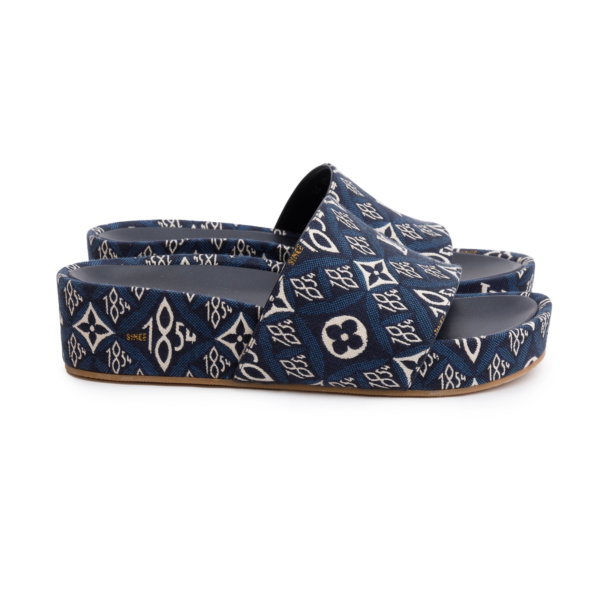 Louis Vuitton 2020 Blue Jacquard Canvas Since 1854 Jumbo Flatform Mule, Size 39 w/ Box