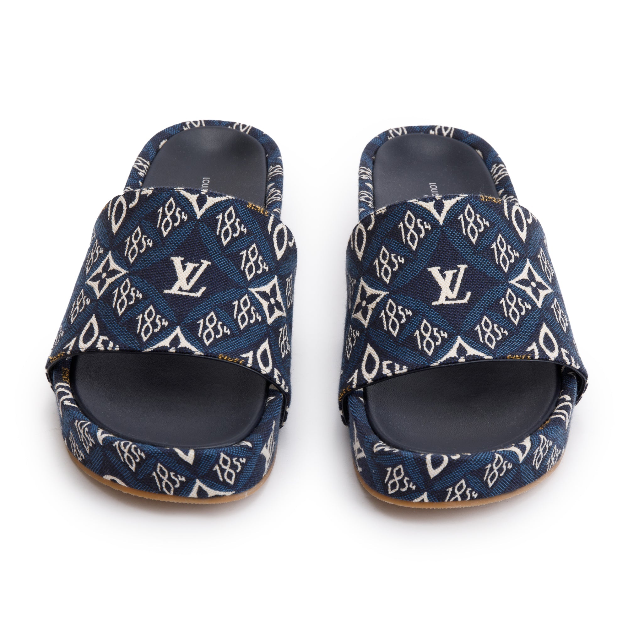 Louis Vuitton 2020 Blue Jacquard Canvas Since 1854 Jumbo Flatform Mule, Size 39 w/ Box