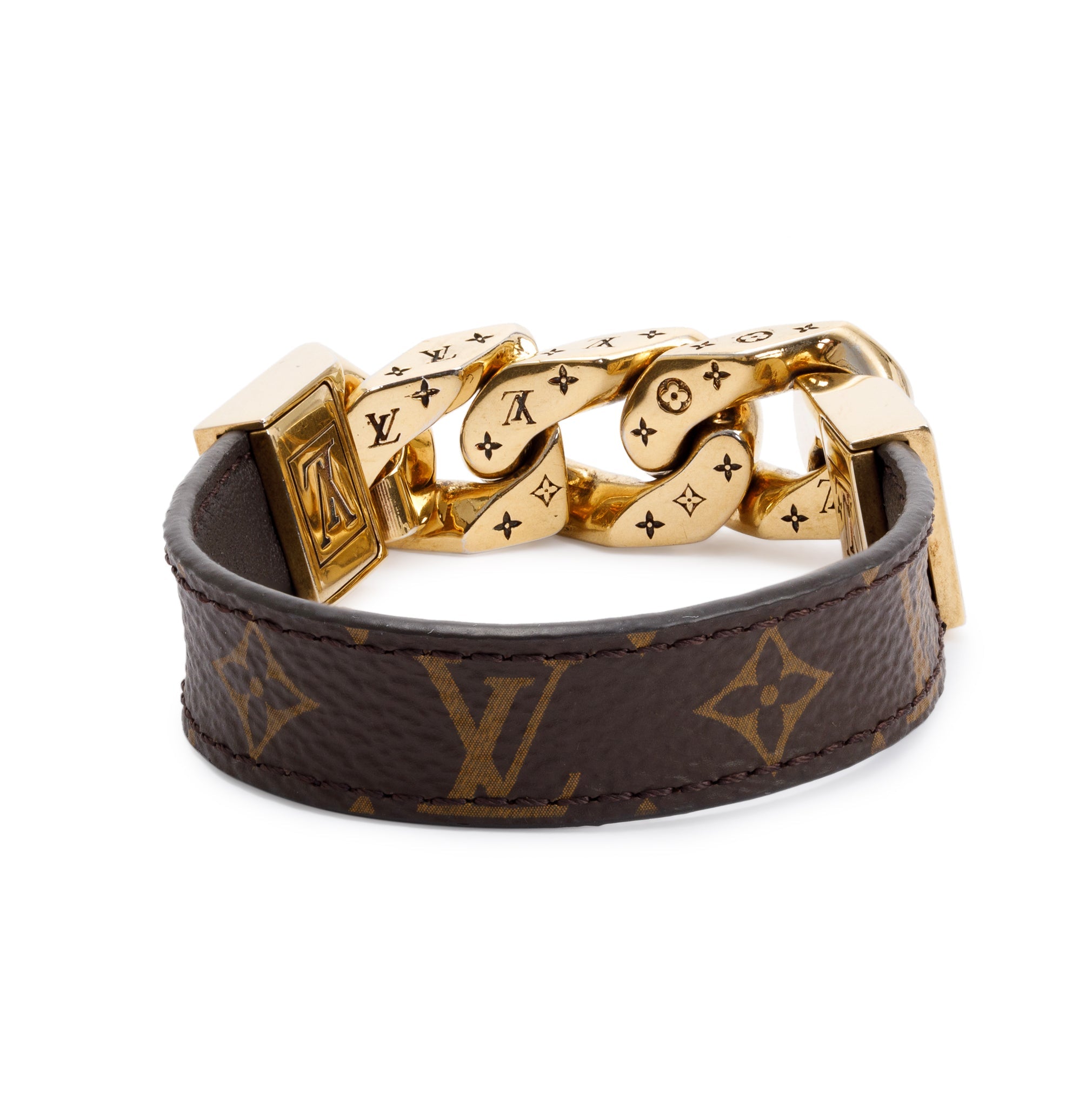 Louis Vuitton 2020 Brass Brown Leather & Monogram Canvas Monochain Reverso Bracelet
