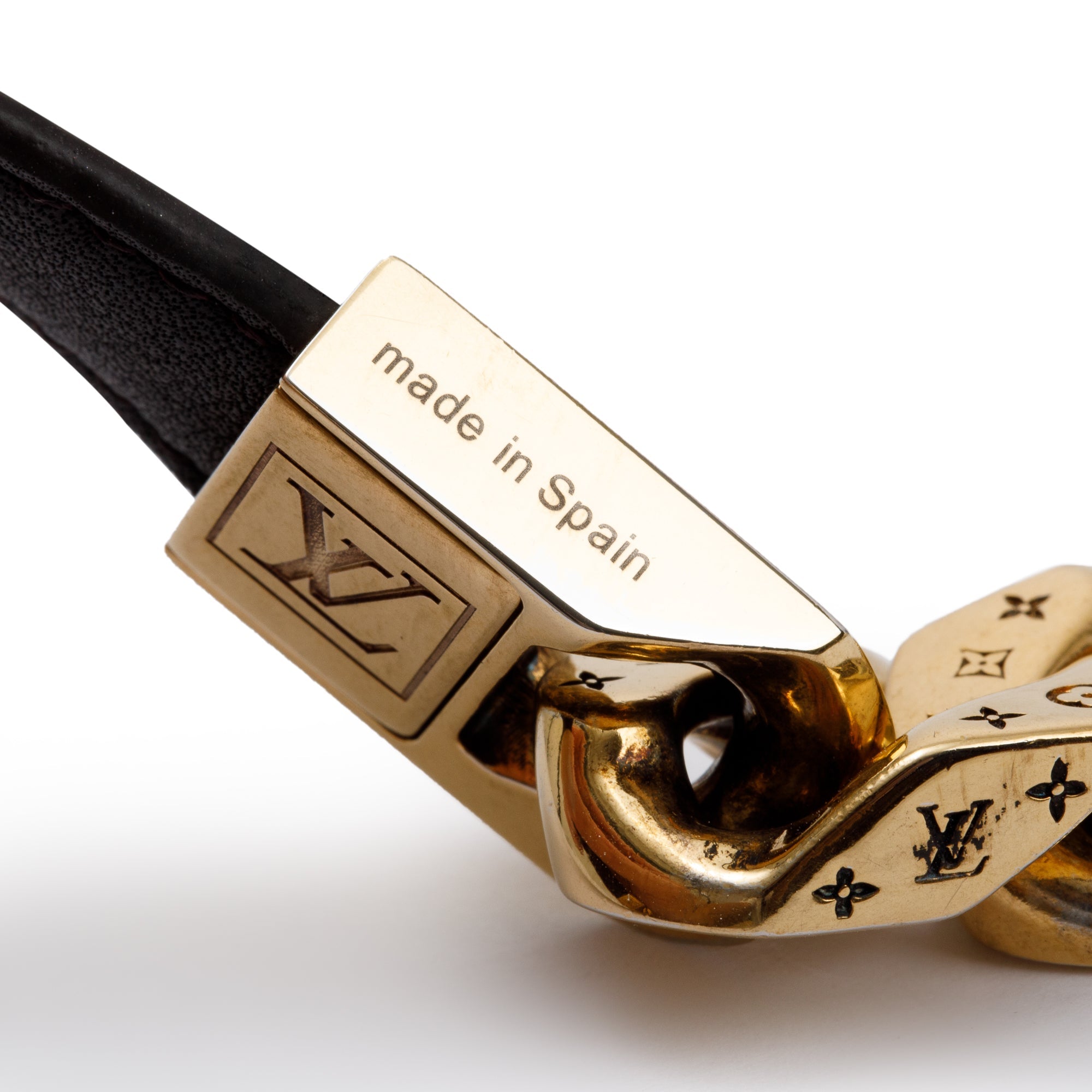 Louis Vuitton 2020 Brass Brown Leather & Monogram Canvas Monochain Reverso Bracelet
