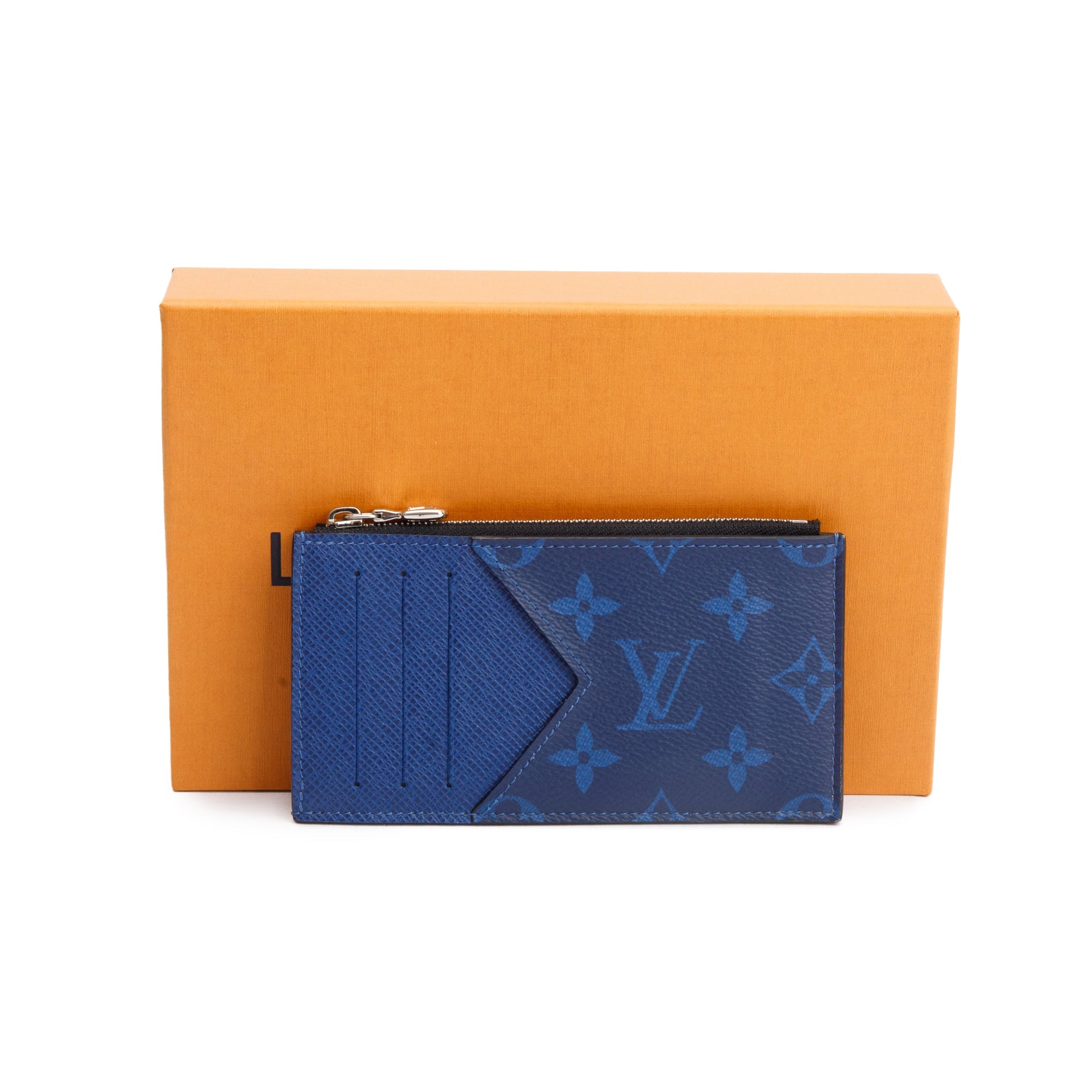 Louis Vuitton 2020 Cobalt Blue Monogram & Taigarama Leather Coin Card Holder w/ Box