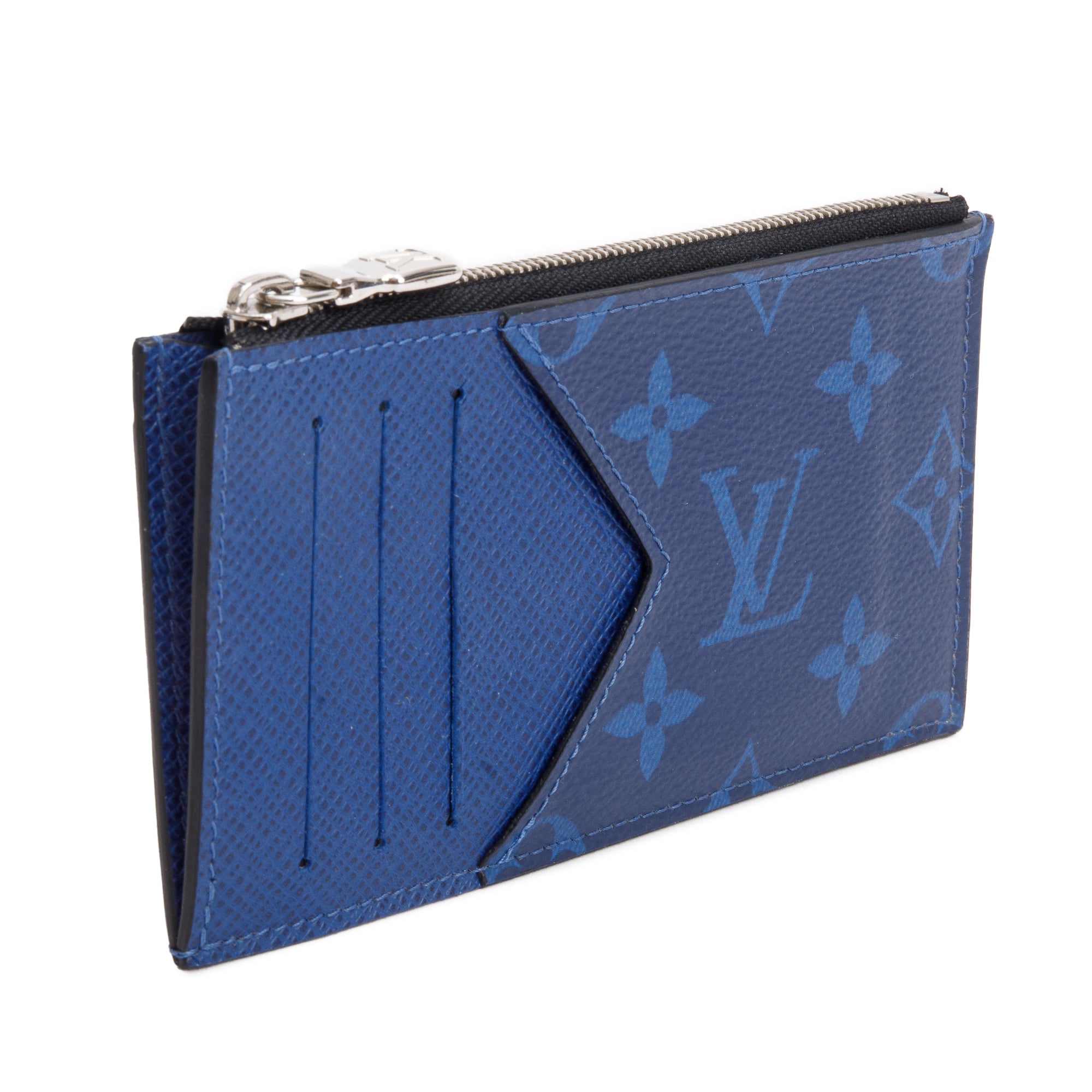 Louis Vuitton 2020 Cobalt Blue Monogram & Taigarama Leather Coin Card Holder w/ Box
