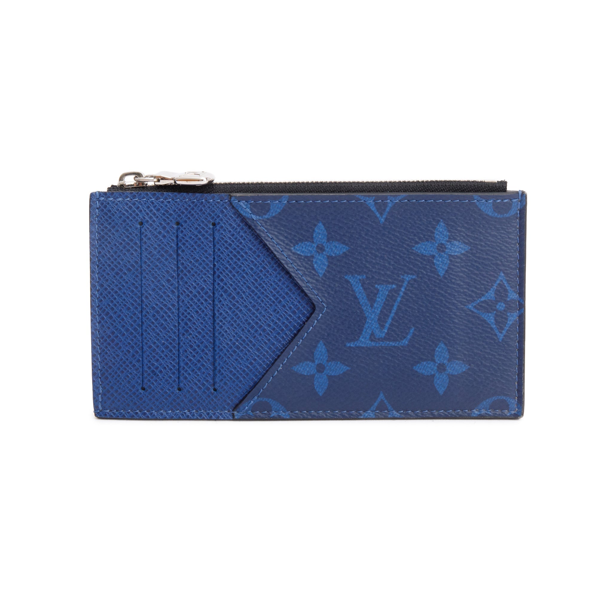 Louis Vuitton 2020 Cobalt Blue Monogram & Taigarama Leather Coin Card Holder w/ Box