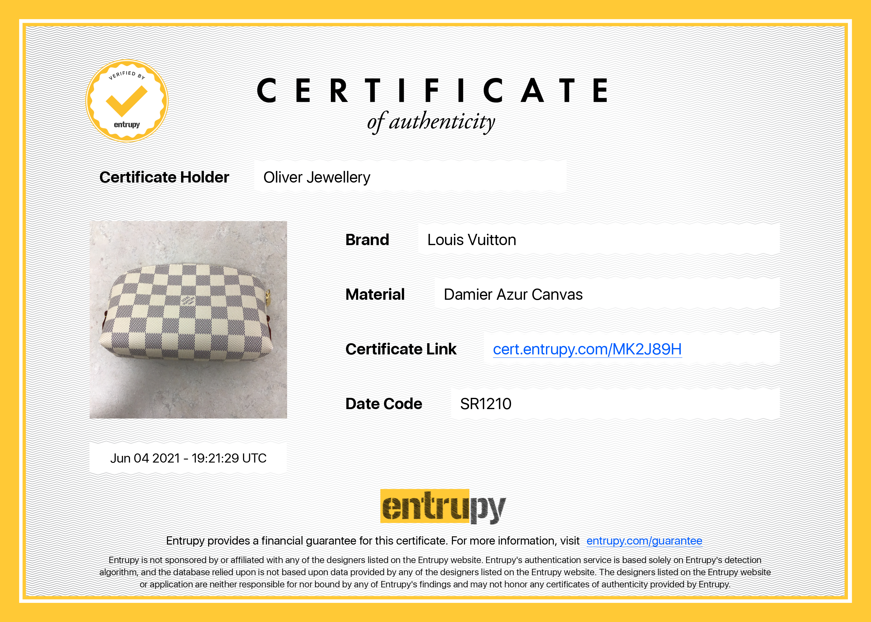 Louis Vuitton 2020 Damier Azur Cosmetic Pouch