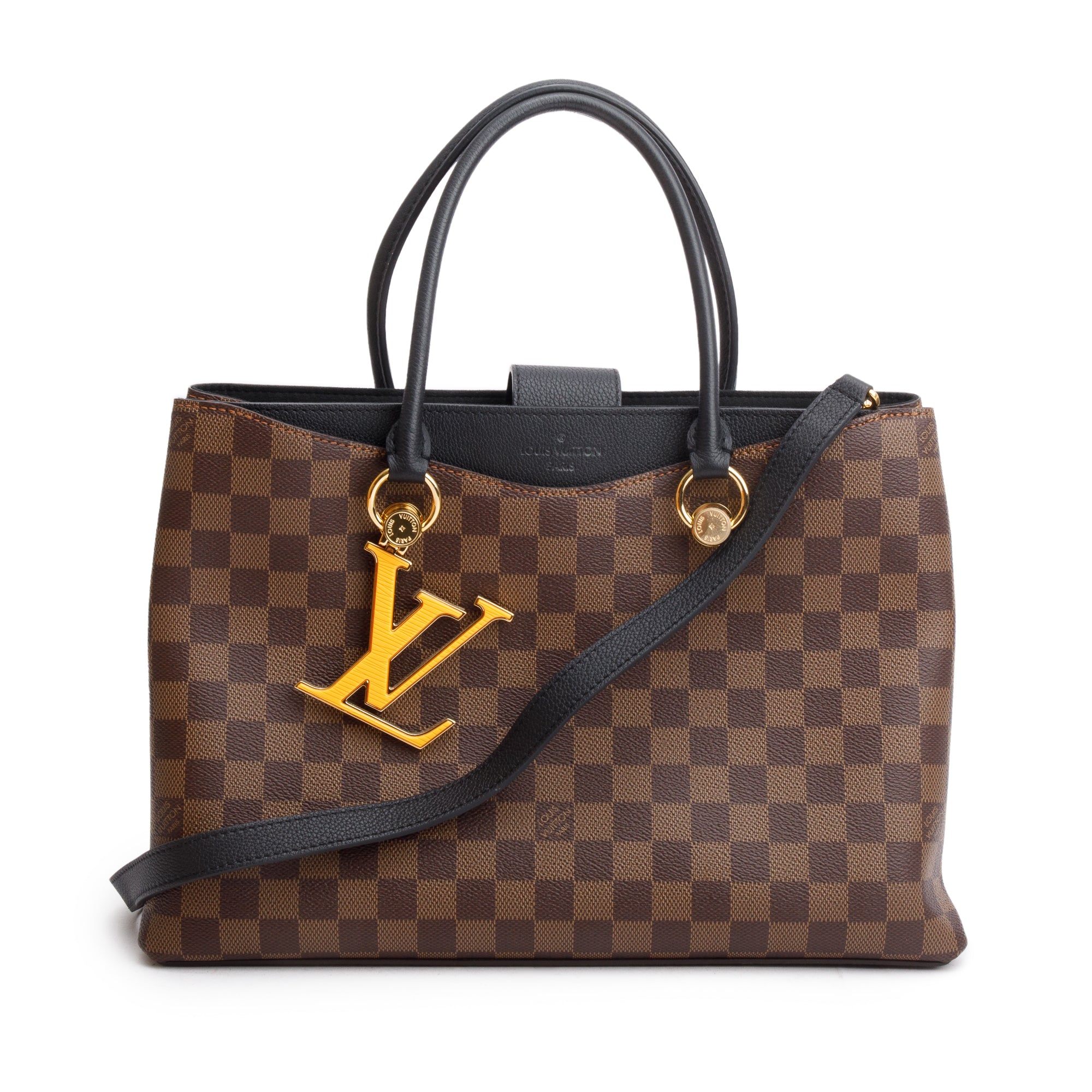 Louis Vuitton 2020 Damier Ebene Black Leather Riverside Tote w/ Strap & Box