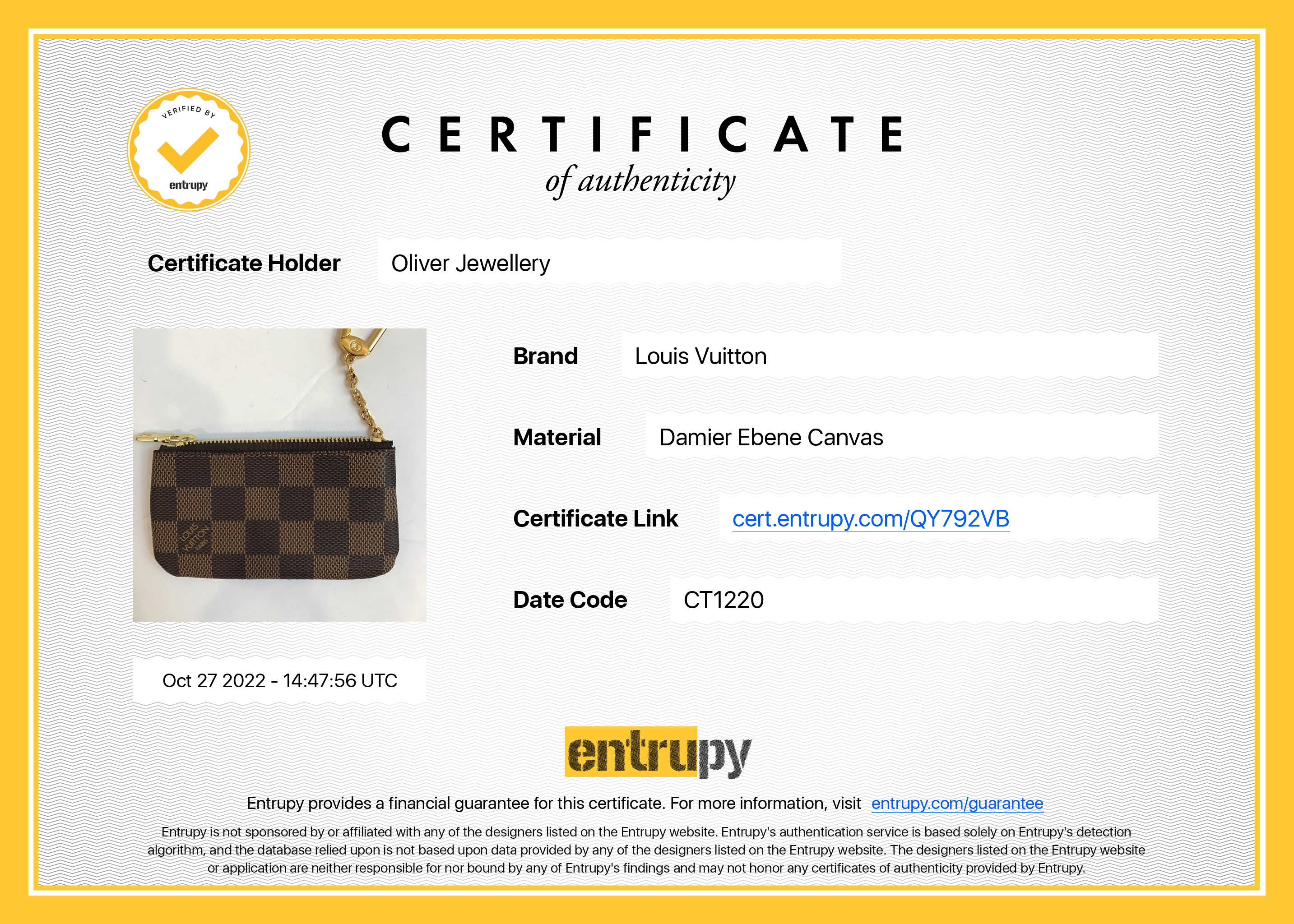 Louis Vuitton 2020 Damier Ebene Key Pouch w/ Box & Receipt