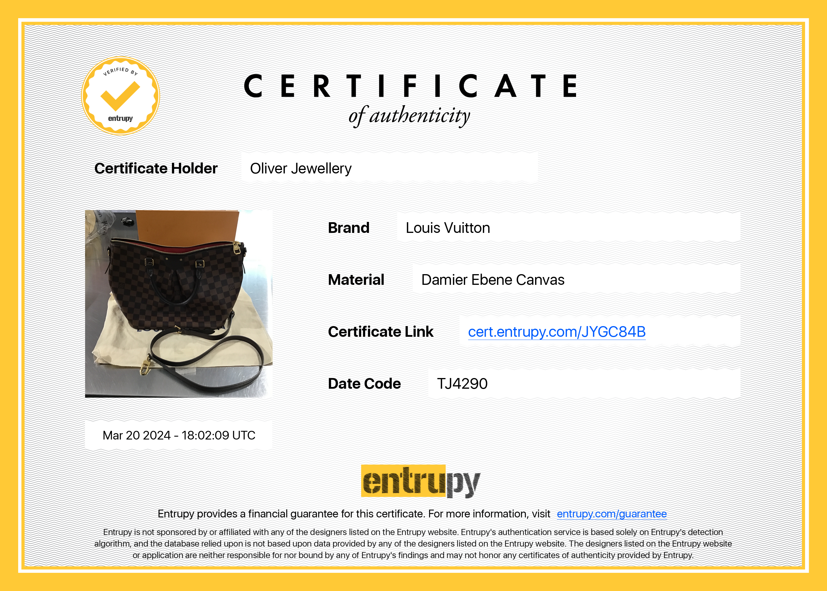 Louis Vuitton 2020 Damier Ebene Siena MM w/ Strap & Box