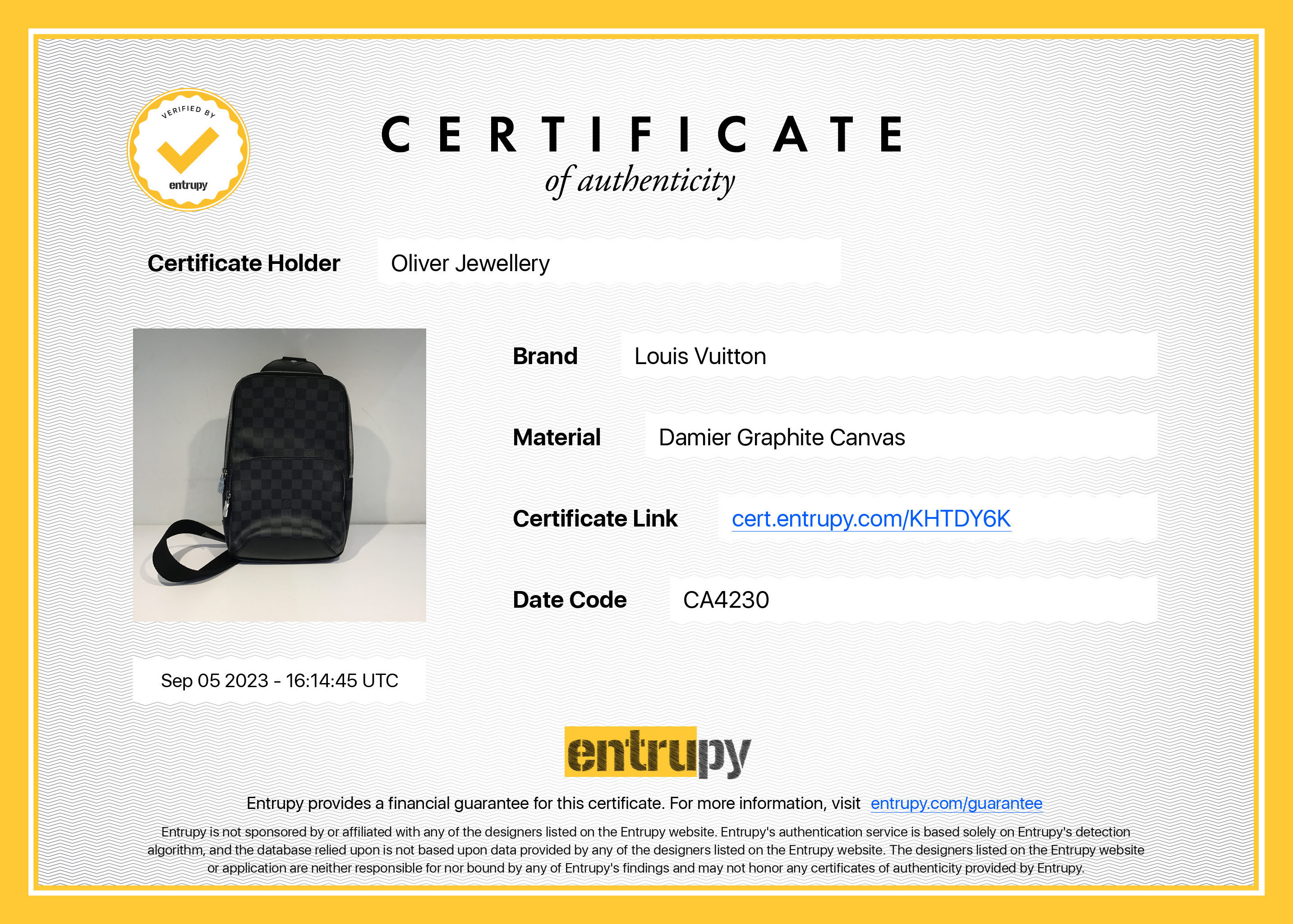 Louis Vuitton 2020 Damier Graphite Avenue Sling Bag NM