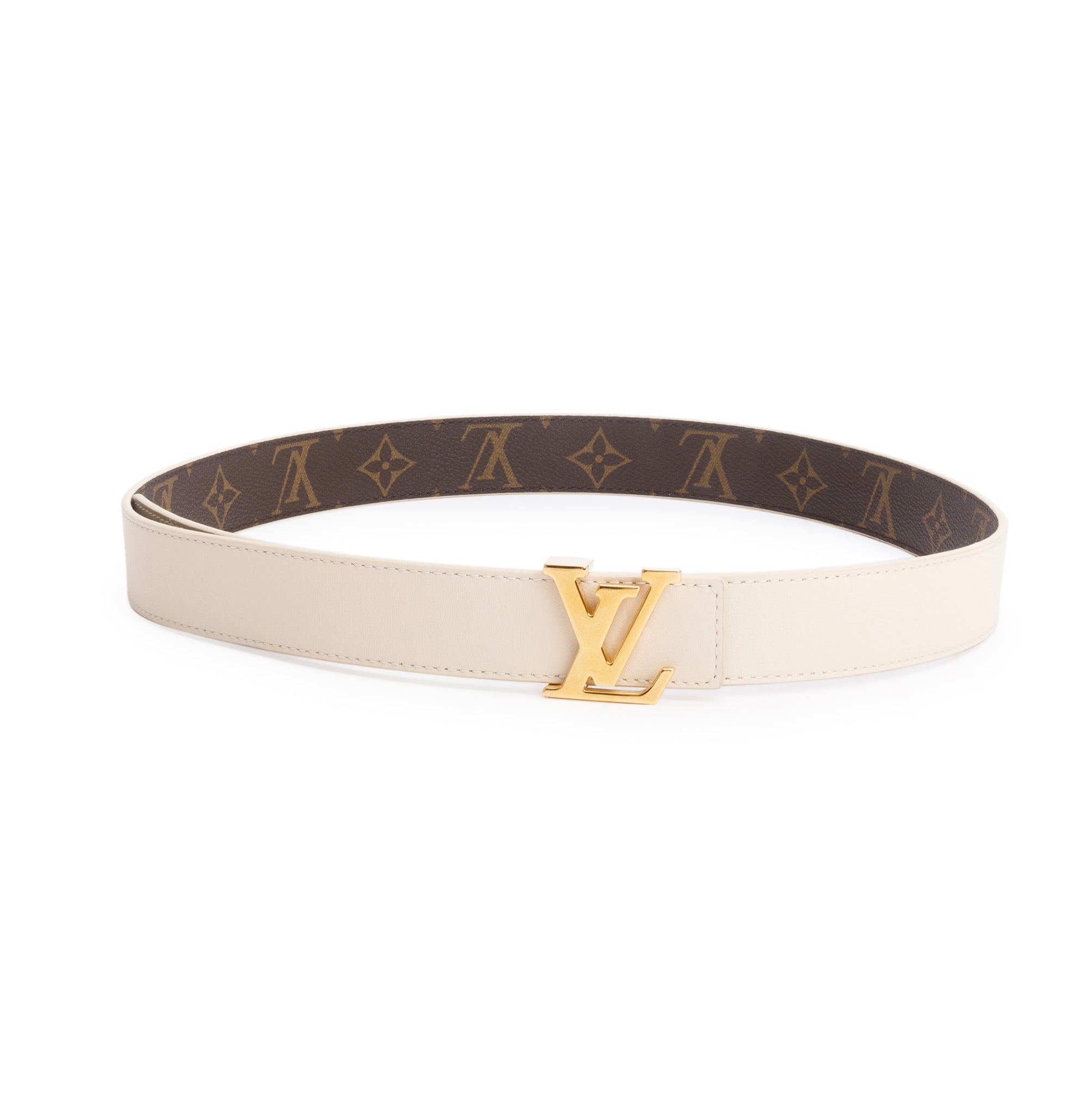 Louis Vuitton 2020 Monogram Beige Cowhide Leather LV Initiales 30 MM Reversible Belt 90 36 w/ Box