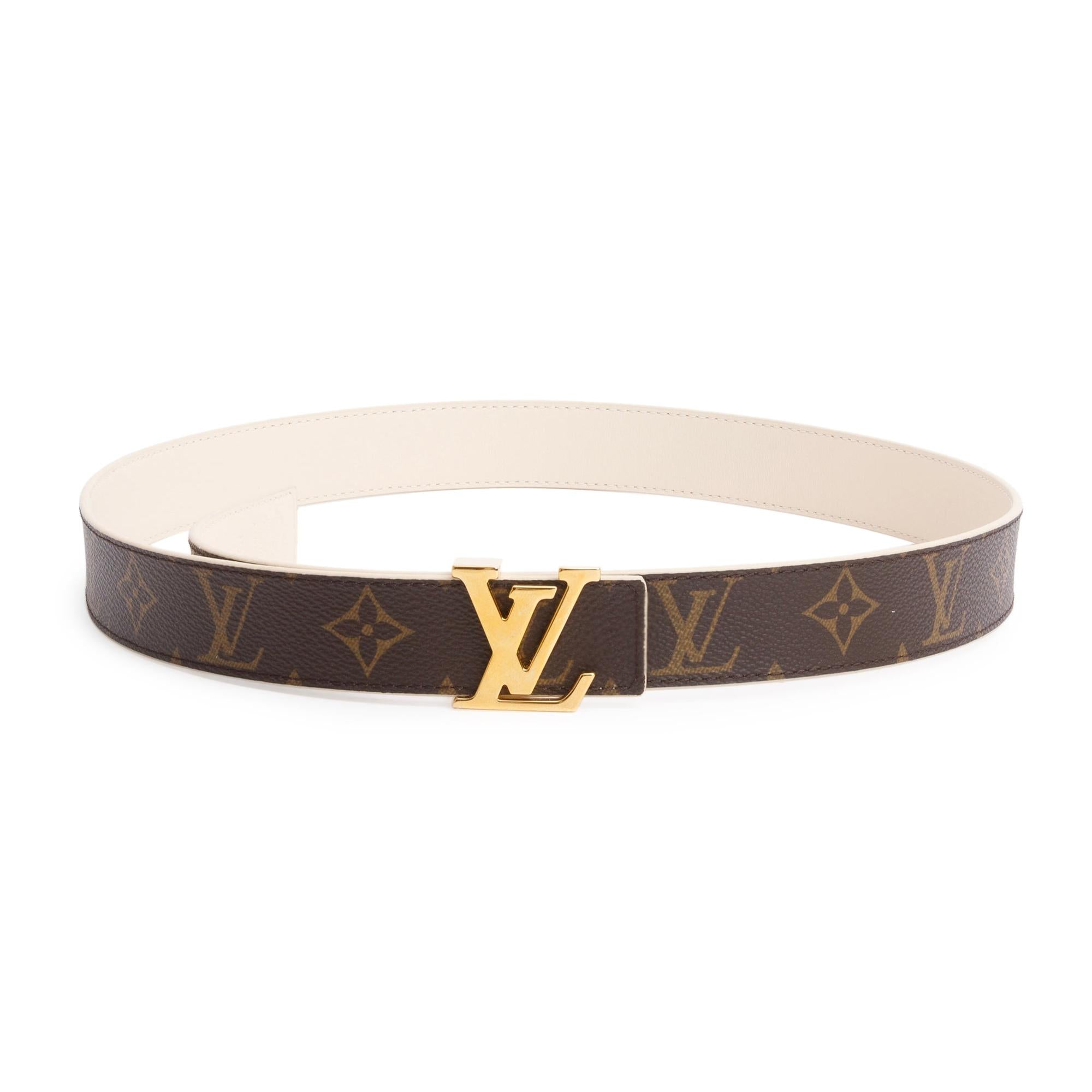 Louis Vuitton 2020 Monogram Beige Cowhide Leather LV Initiales 30 MM Reversible Belt 90 36 w/ Box