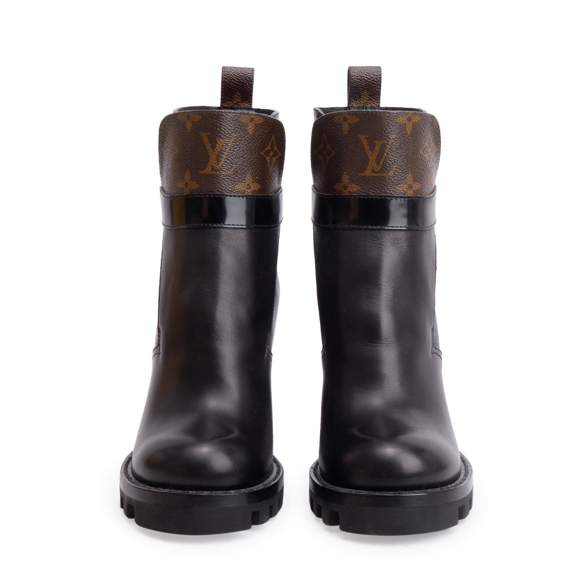 Louis Vuitton 2020 Monogram Black Leather Star Trail Combat Boots, Size 36.5 w/ Box
