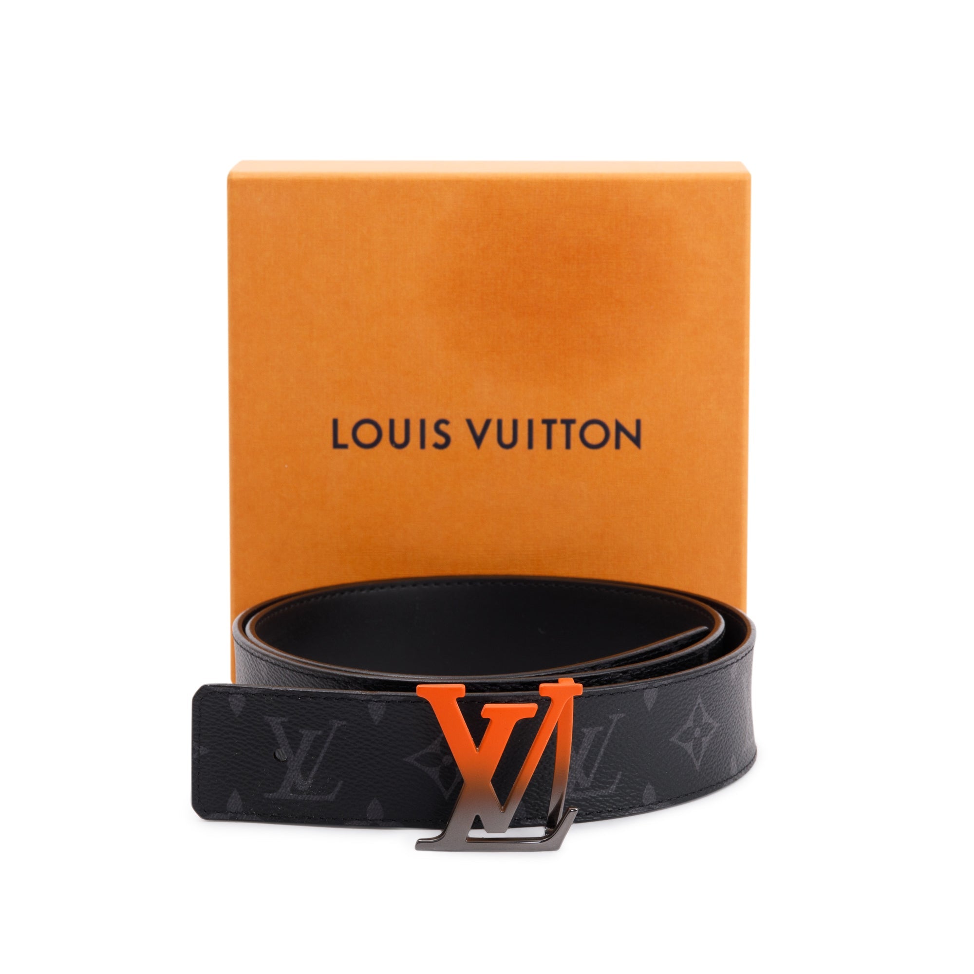 Louis Vuitton 2020 Monogram Eclipse & Black Leather Spray LV Initiales 40MM Reversible Belt 95 38 w/ Box