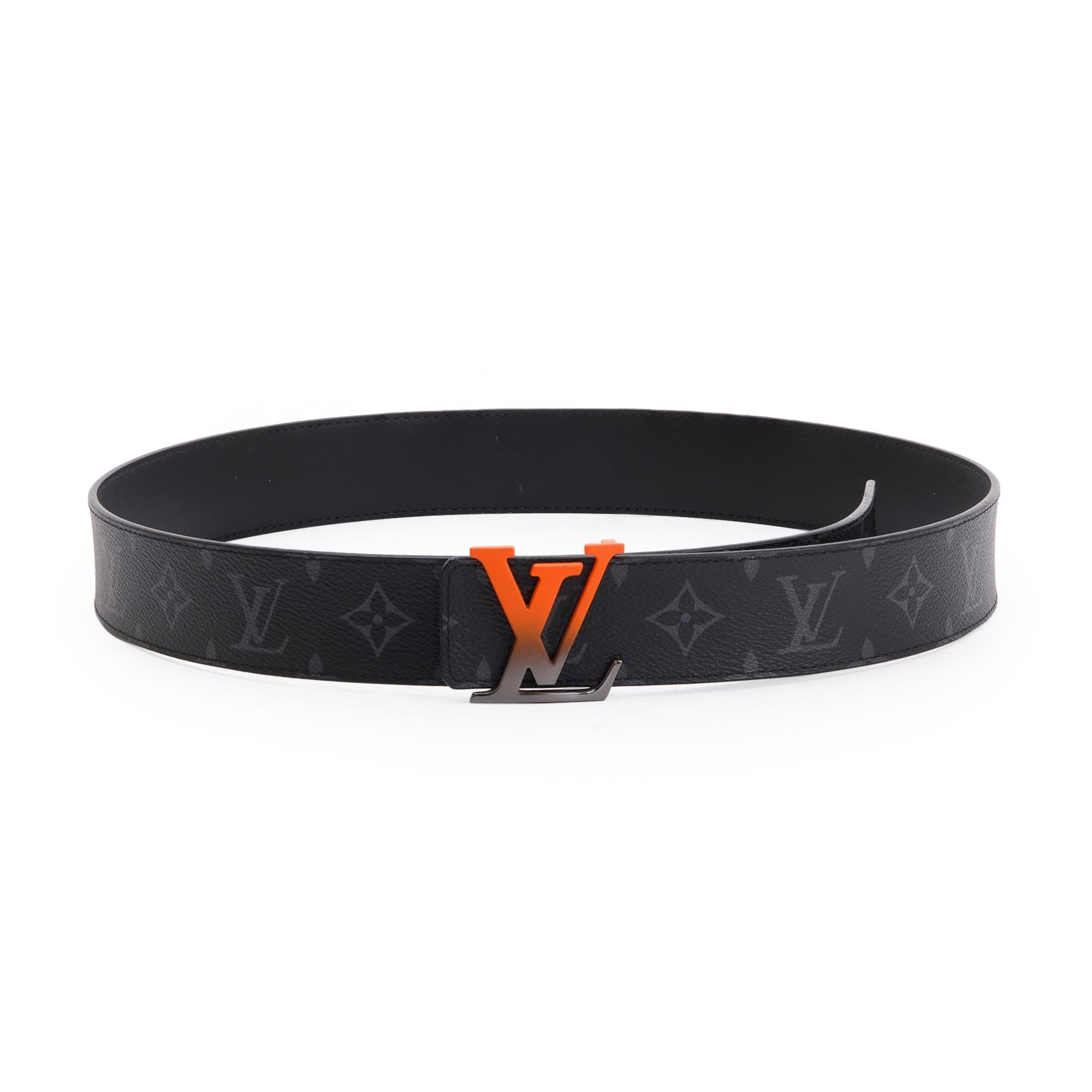 Louis Vuitton 2020 Monogram Eclipse & Black Leather Spray LV Initiales 40MM Reversible Belt 95 38 w/ Box