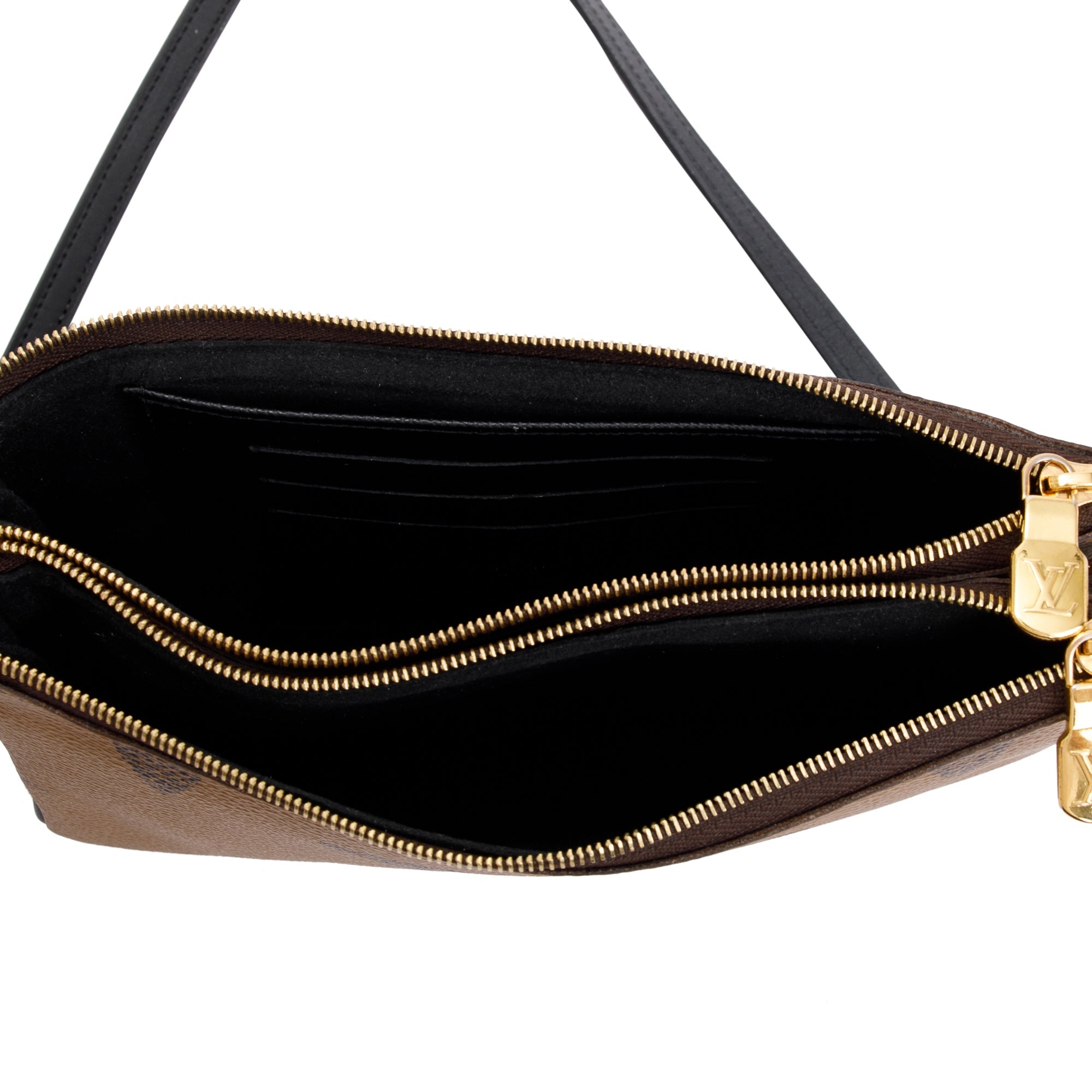 Louis Vuitton 2020 Monogram Giant Reverse & Monogram Double Zip Pochette w/ Strap & Box