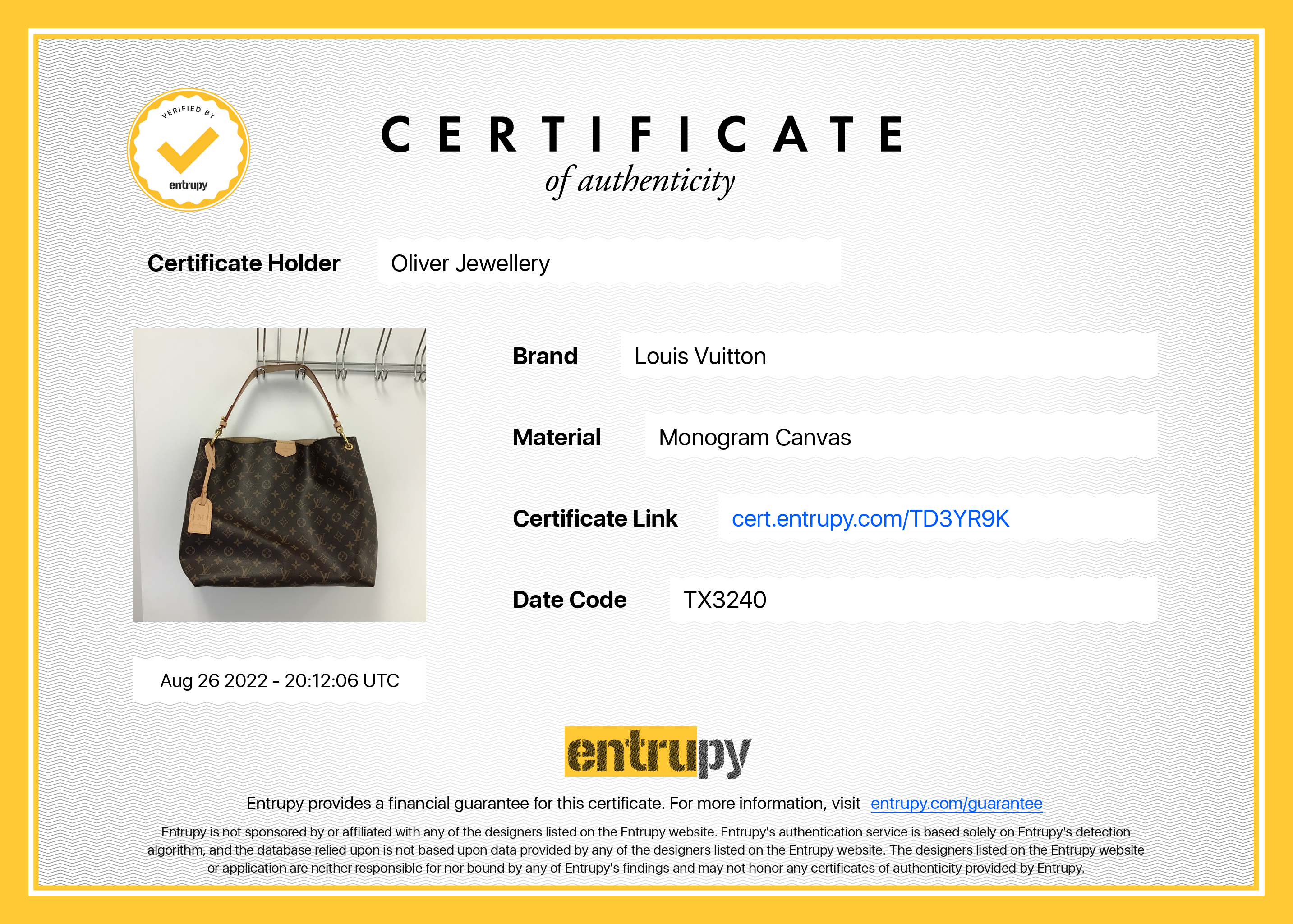Louis Vuitton 2020 Monogram Graceful MM w/ Receipt