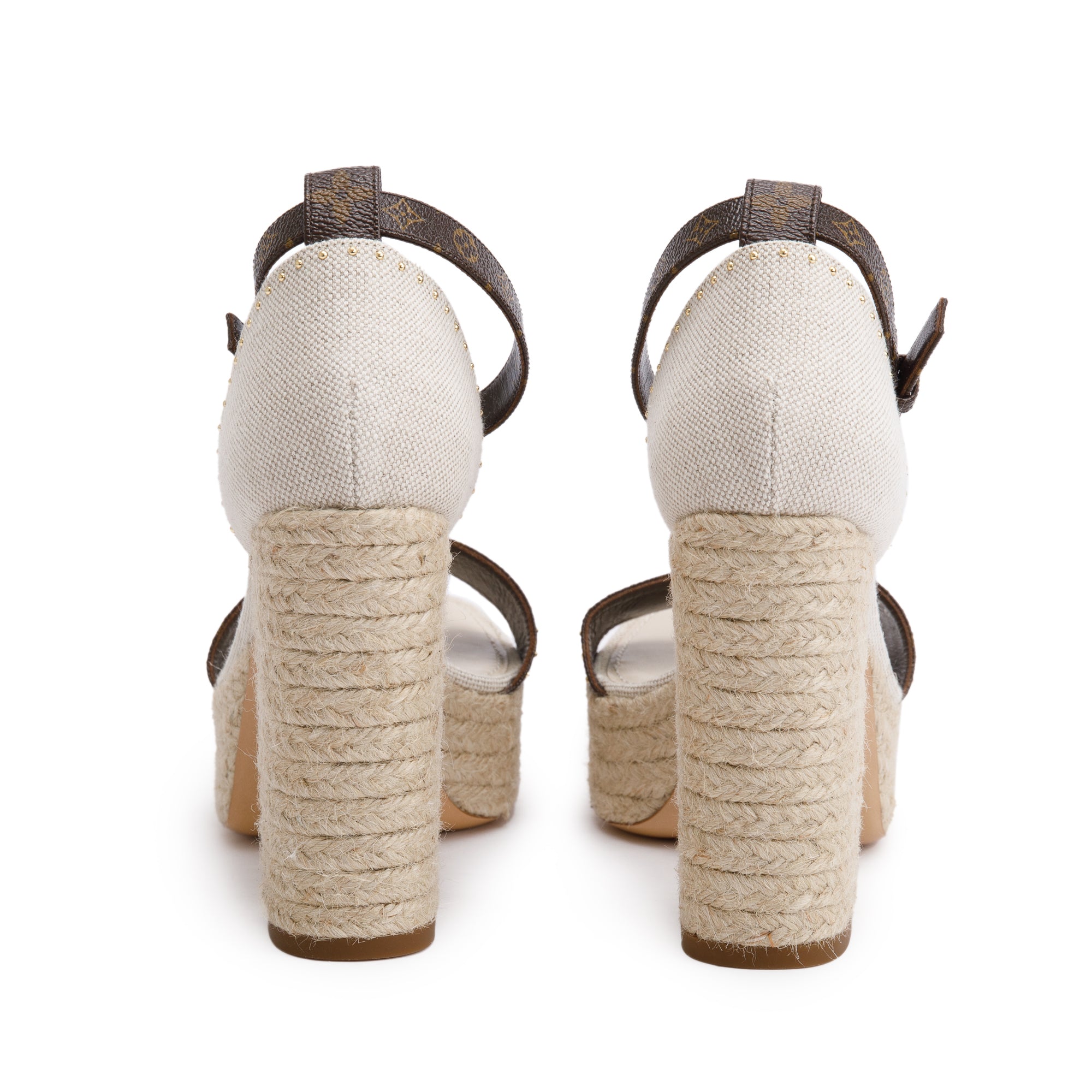 Louis Vuitton 2020 Monogram/Beige Canvas Coastline Wedge Espadrille Sandals, Size 39 w/ Box