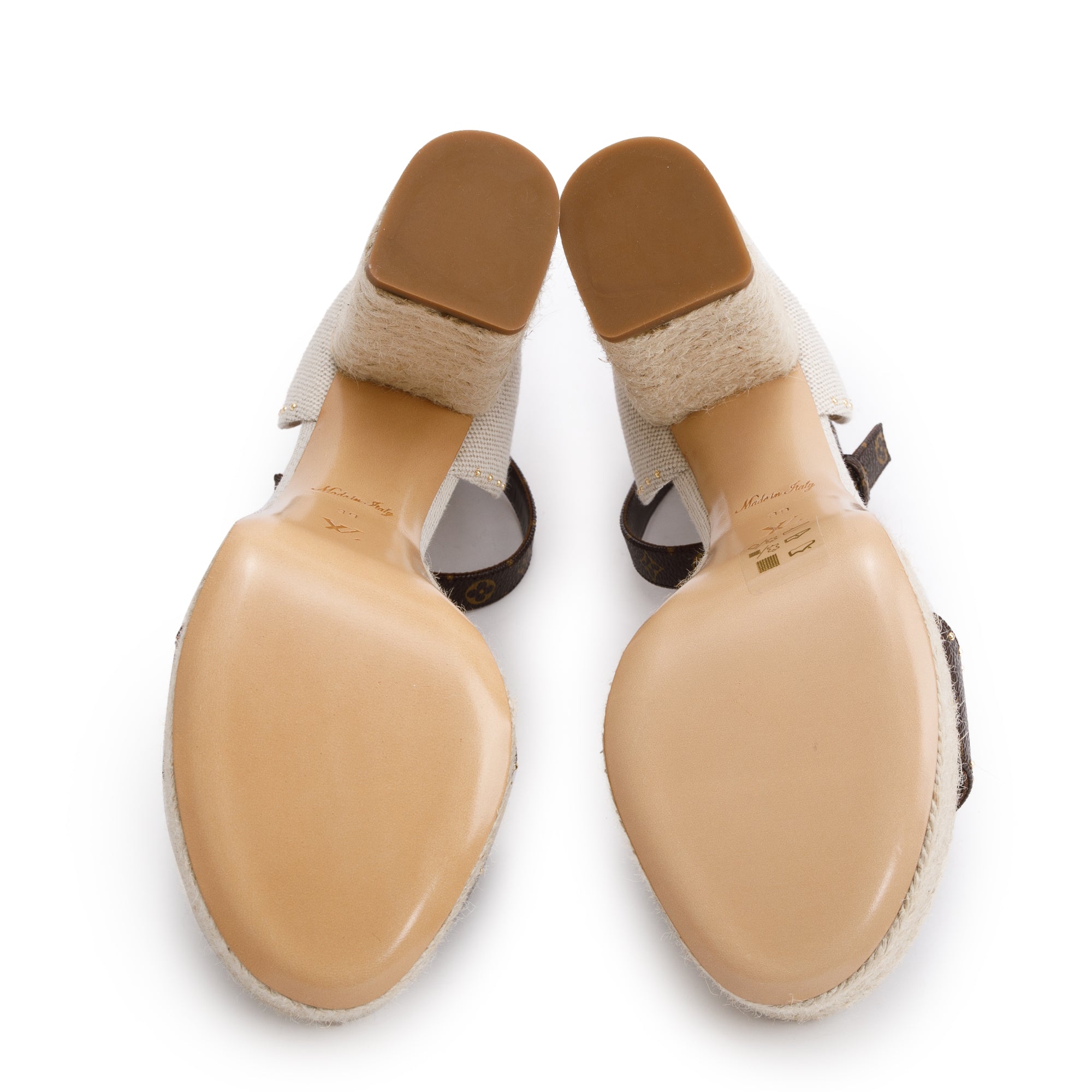 Louis Vuitton 2020 Monogram/Beige Canvas Coastline Wedge Espadrille Sandals, Size 39 w/ Box