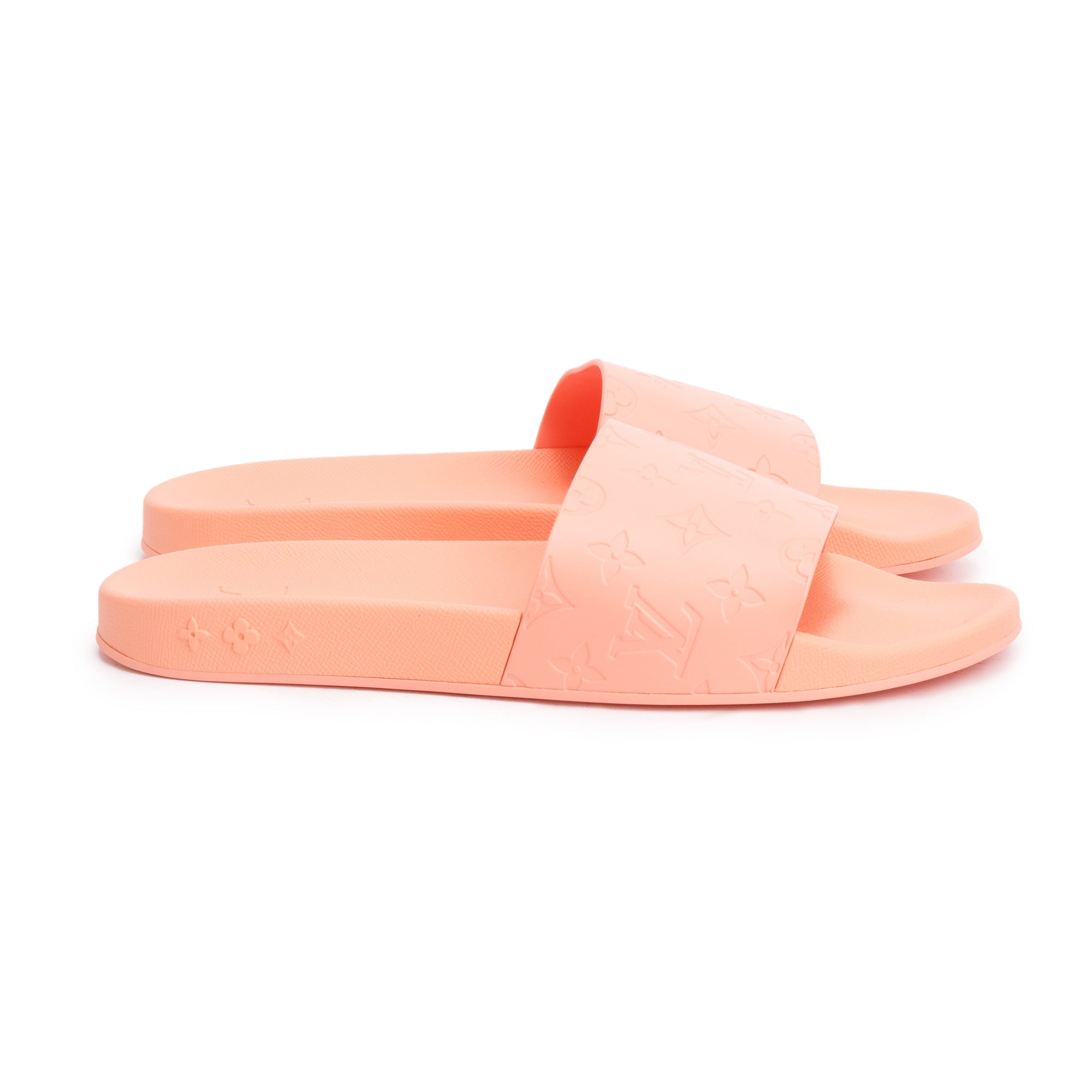 Louis Vuitton 2020 Peach Monogram Rubber Water Font Mule, Size 12