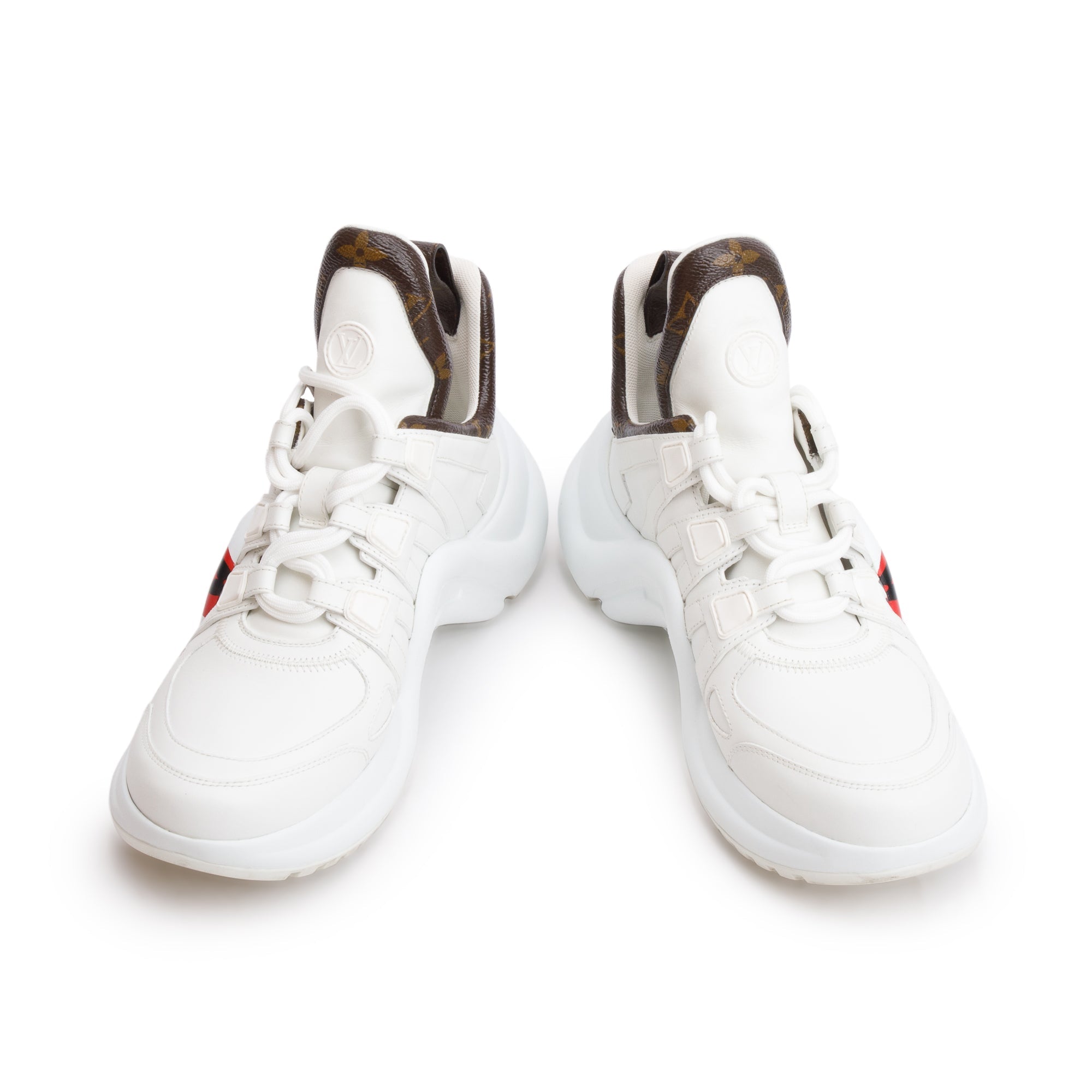 Louis Vuitton 2020 White Leather Monogram Trim LV Heart Archlight Sneakers, Size 37.5 w/ Box