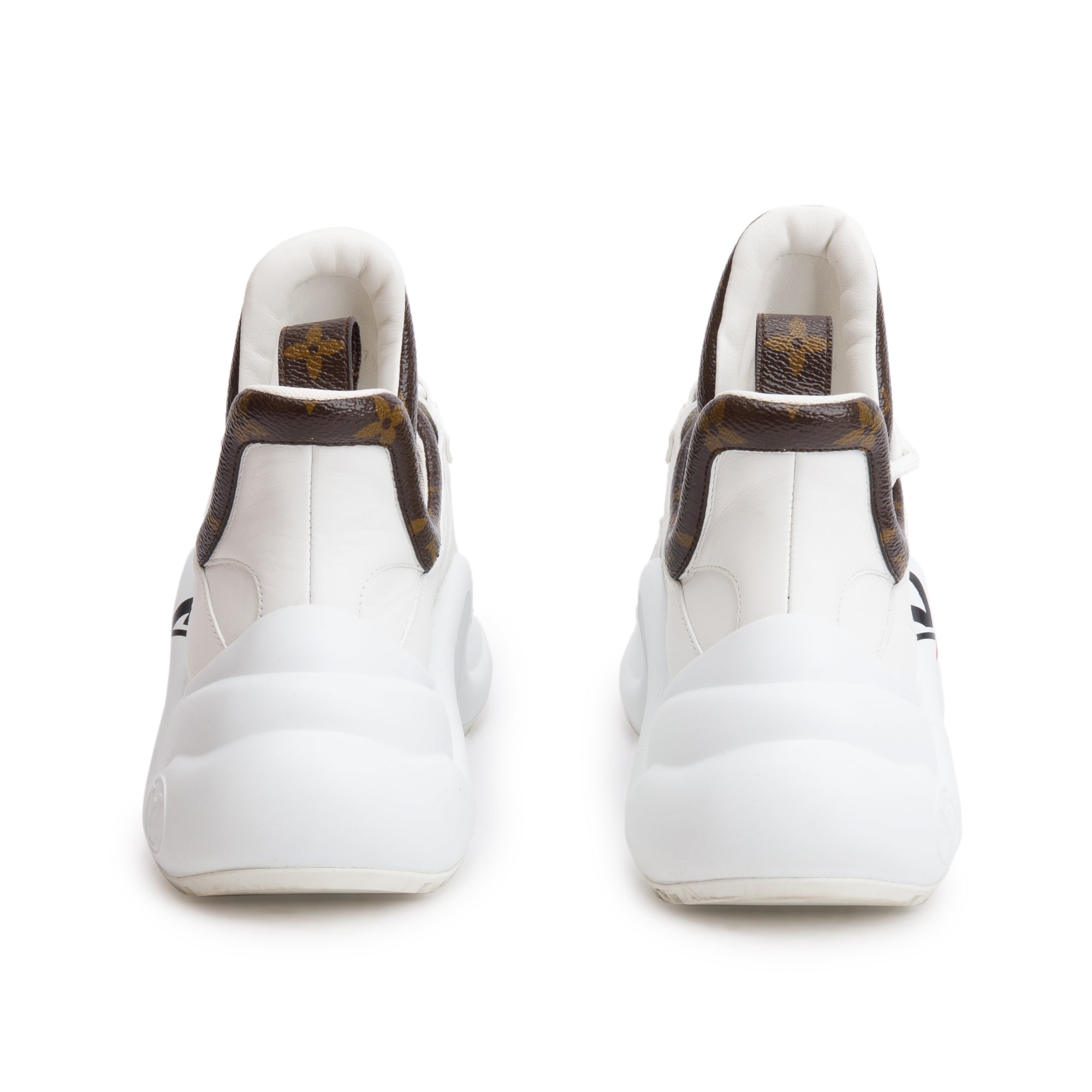 Louis Vuitton 2020 White Leather Monogram Trim LV Heart Archlight Sneakers, Size 37.5 w/ Box